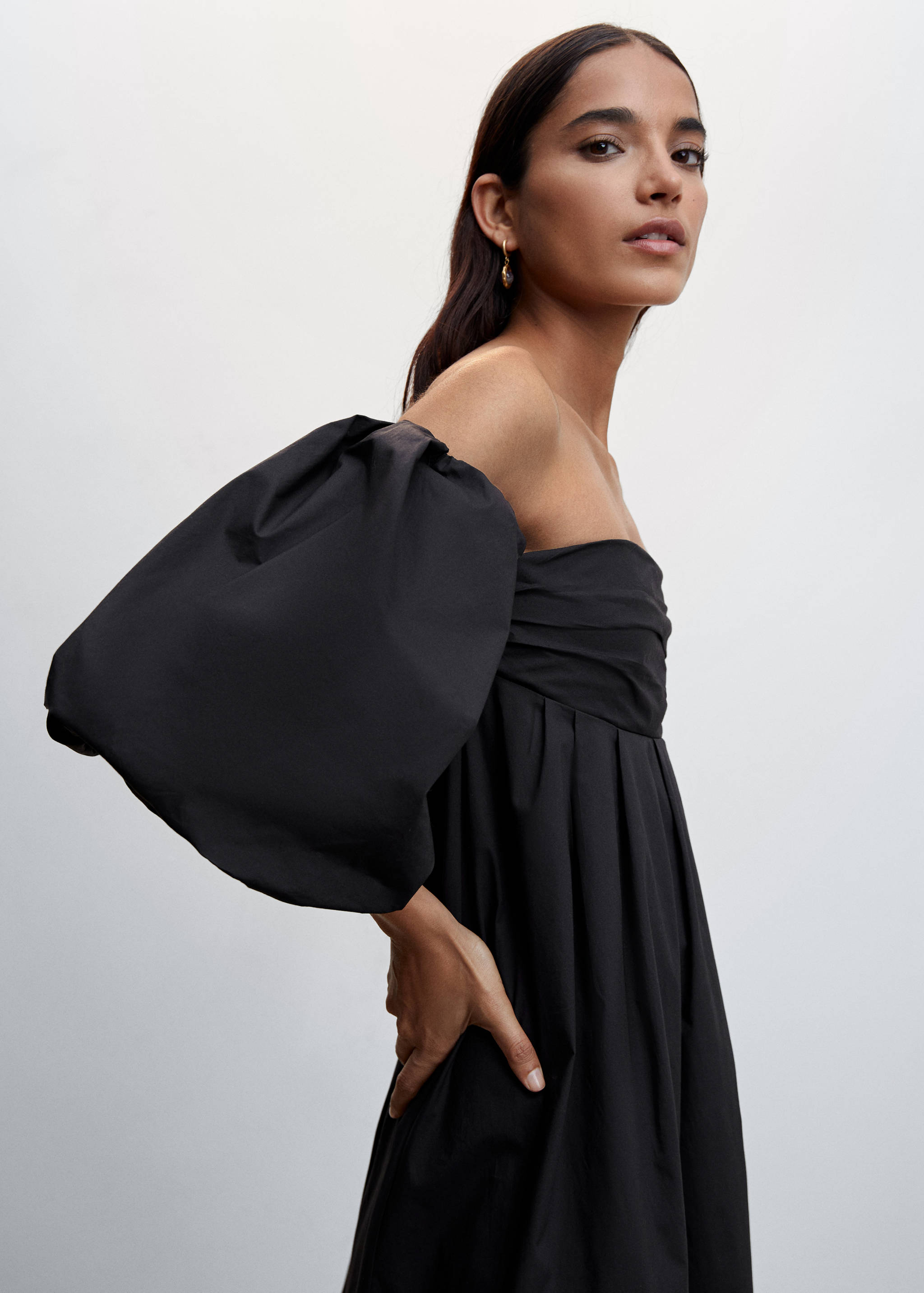 Vestido midi manga abullonada - Detalle del artículo 1