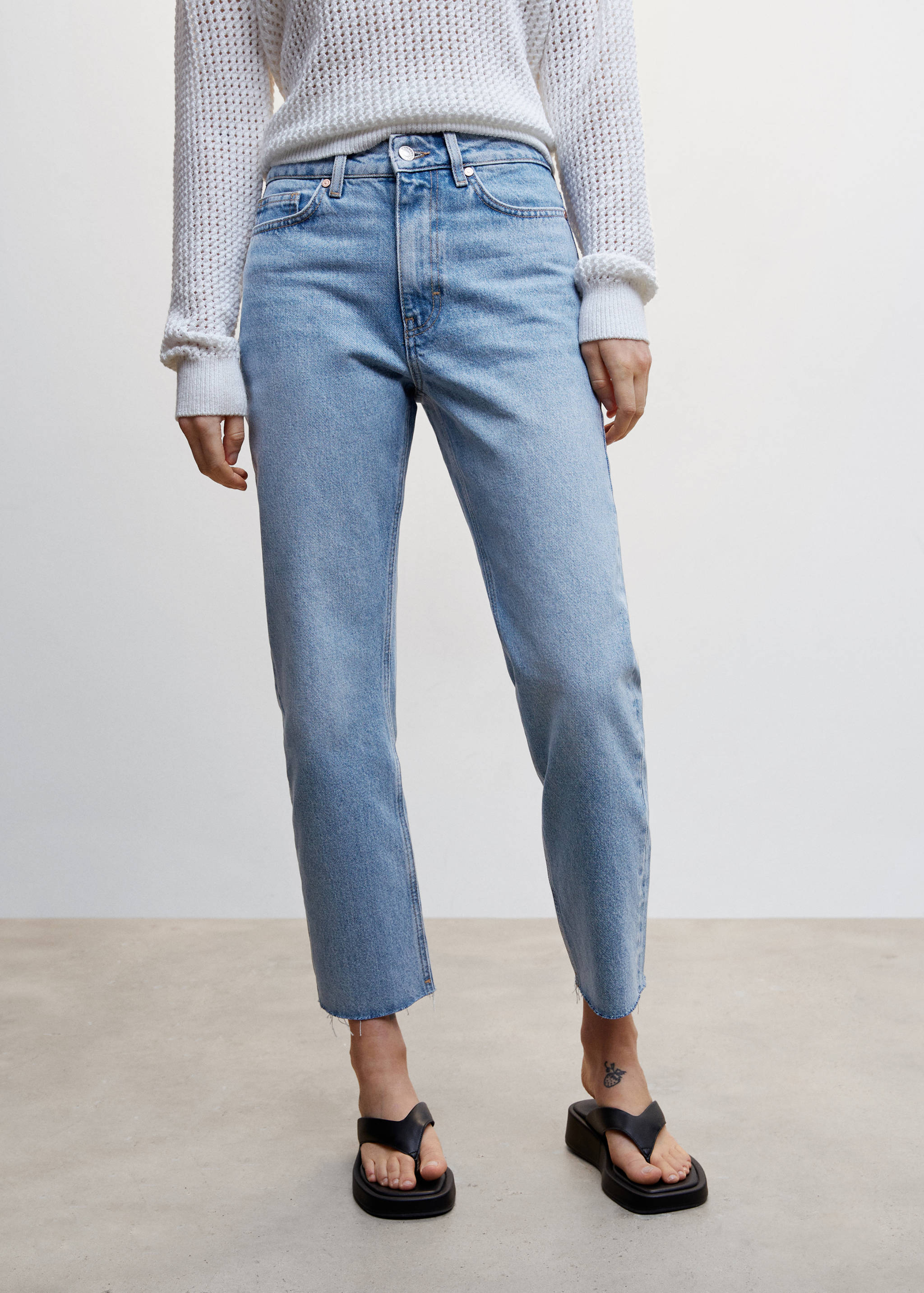 Frayed hem straight jeans - Medium plane