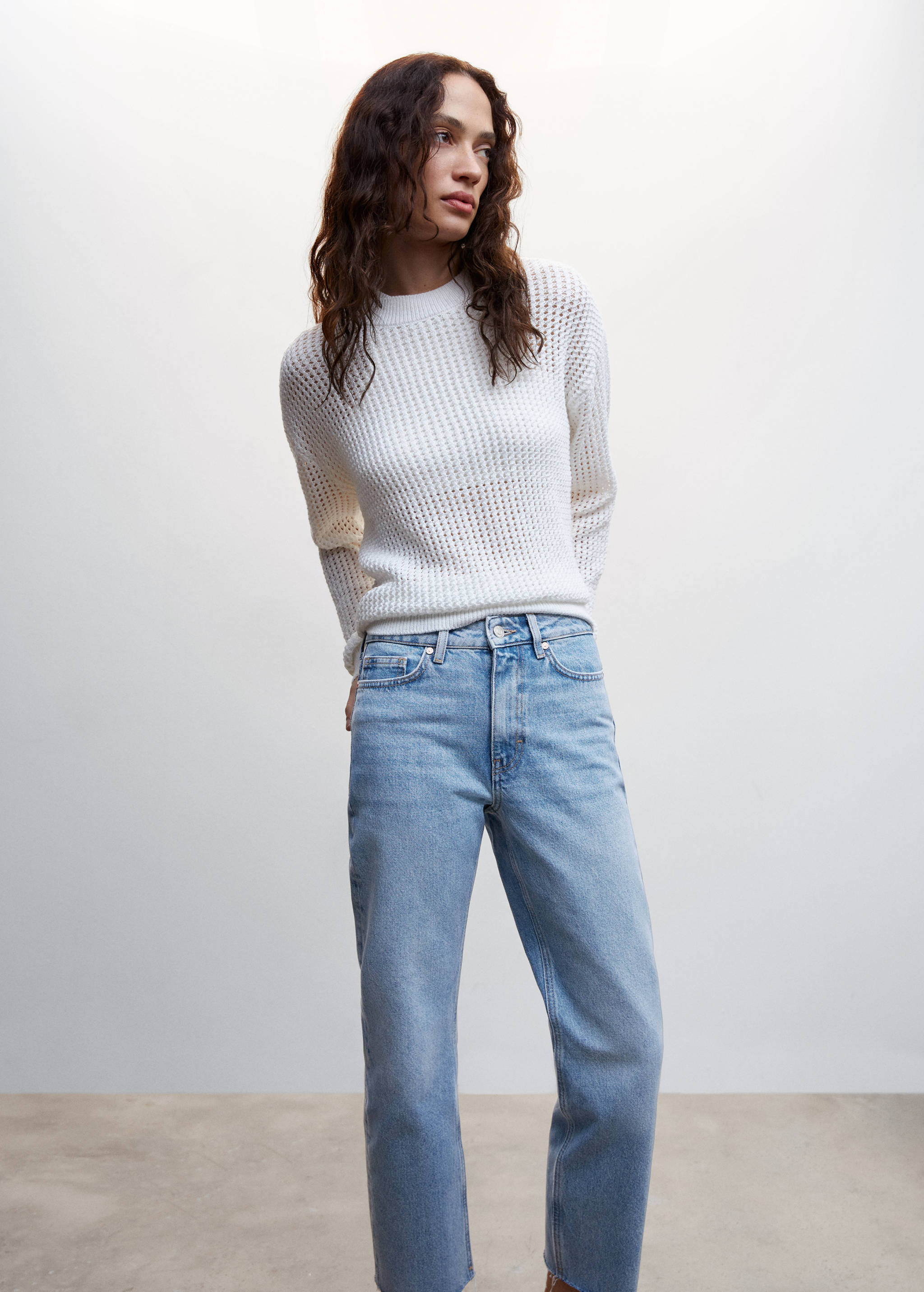 Frayed hem straight jeans - Details of the article 1