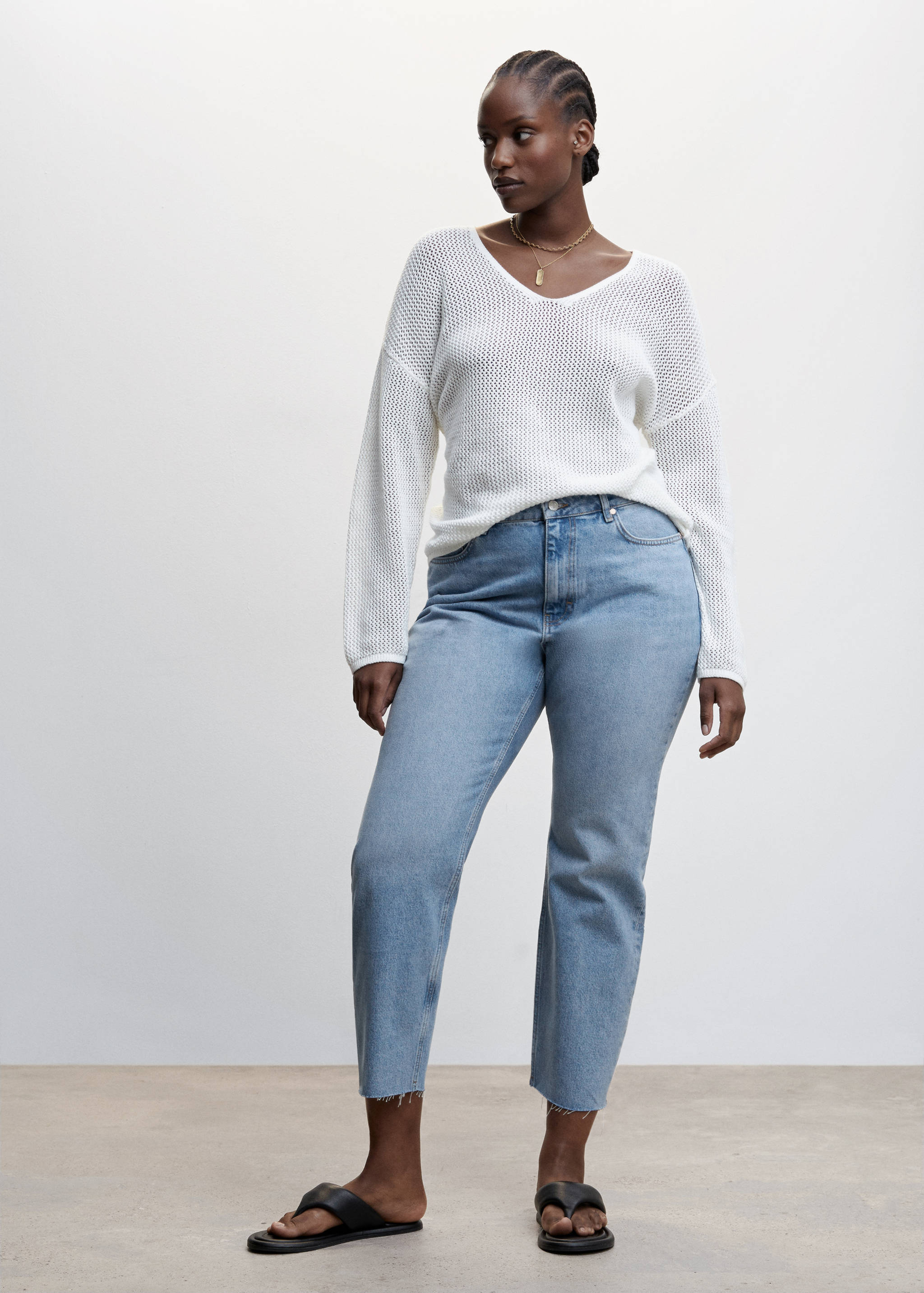 Frayed hem straight jeans - Details of the article 3