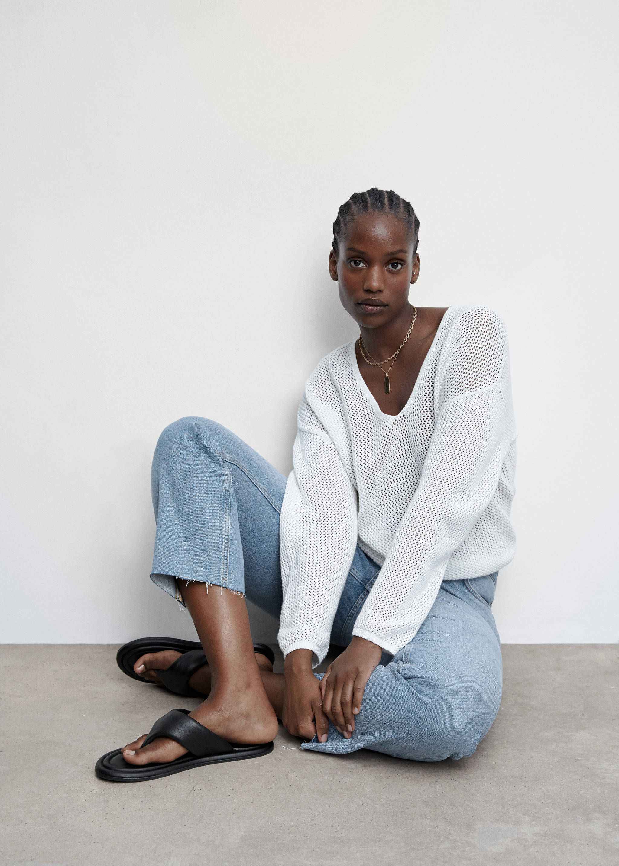 Frayed hem straight jeans - Details of the article 4