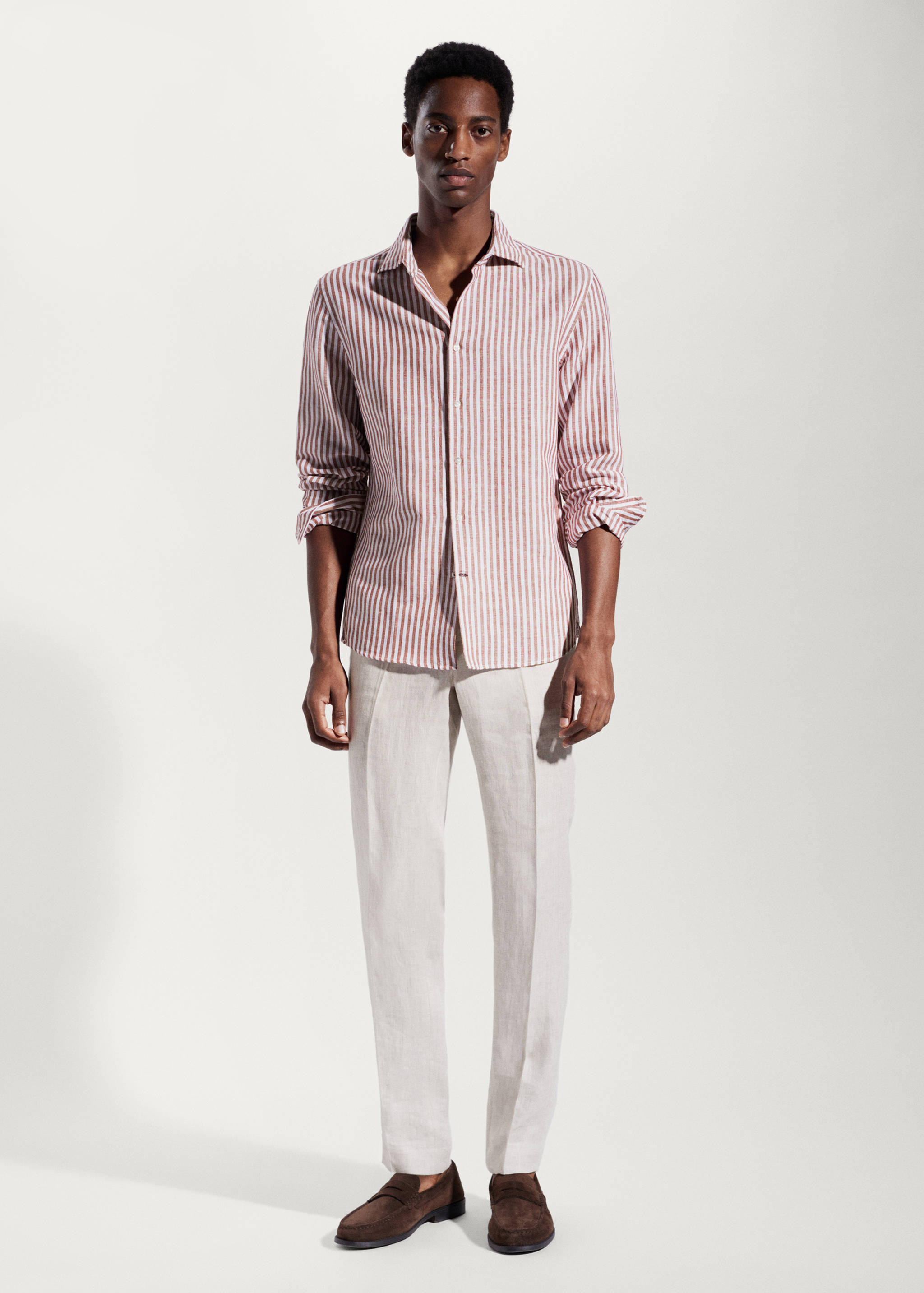 Slim fit striped linen shirt - General plane
