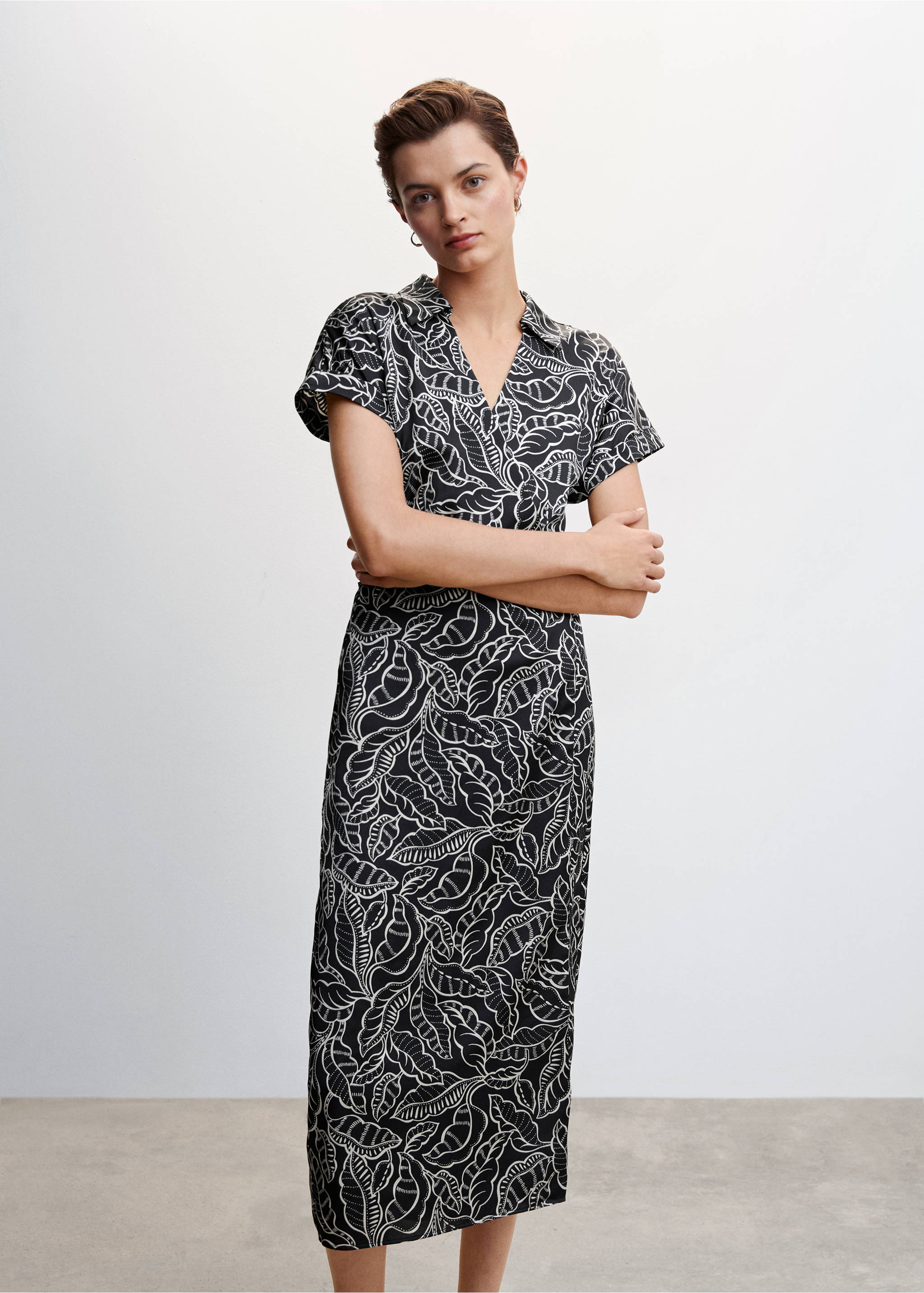 Robe cache-cœur imprimée - Plan moyen, Noir. Ref: 47017118-00.