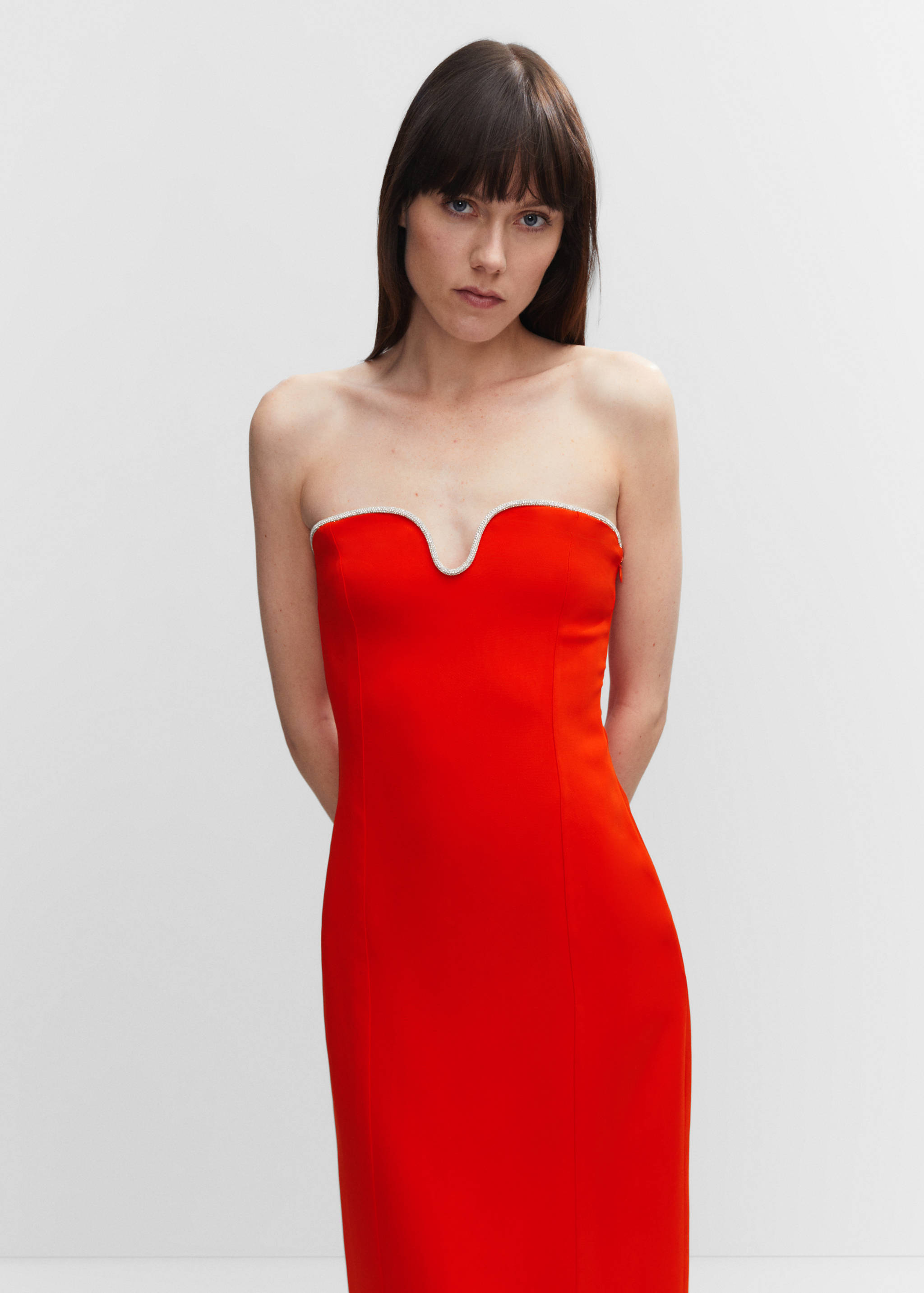 knee length dresses for ladies Mango Lace Cut-out Long Silk Slip Dress