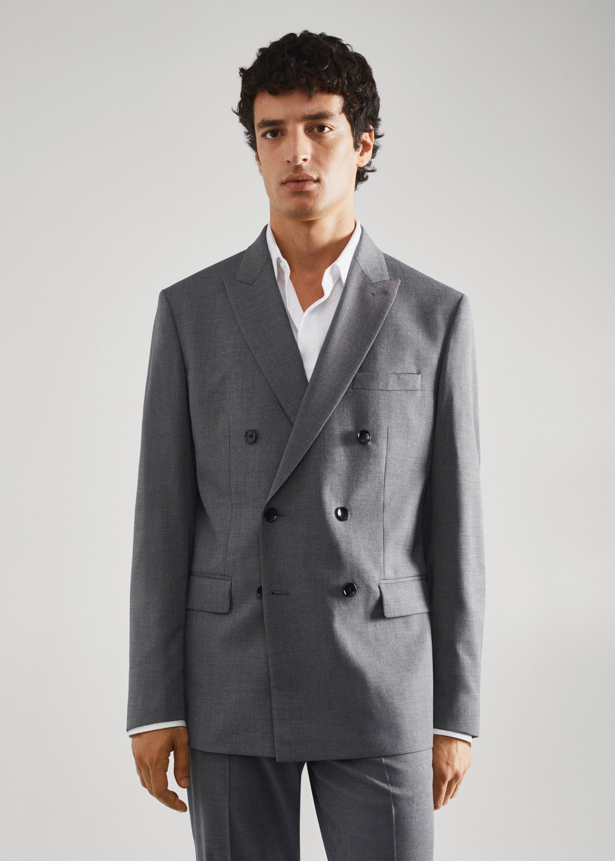 Slim fit double-breasted suit blazer - Medium plane