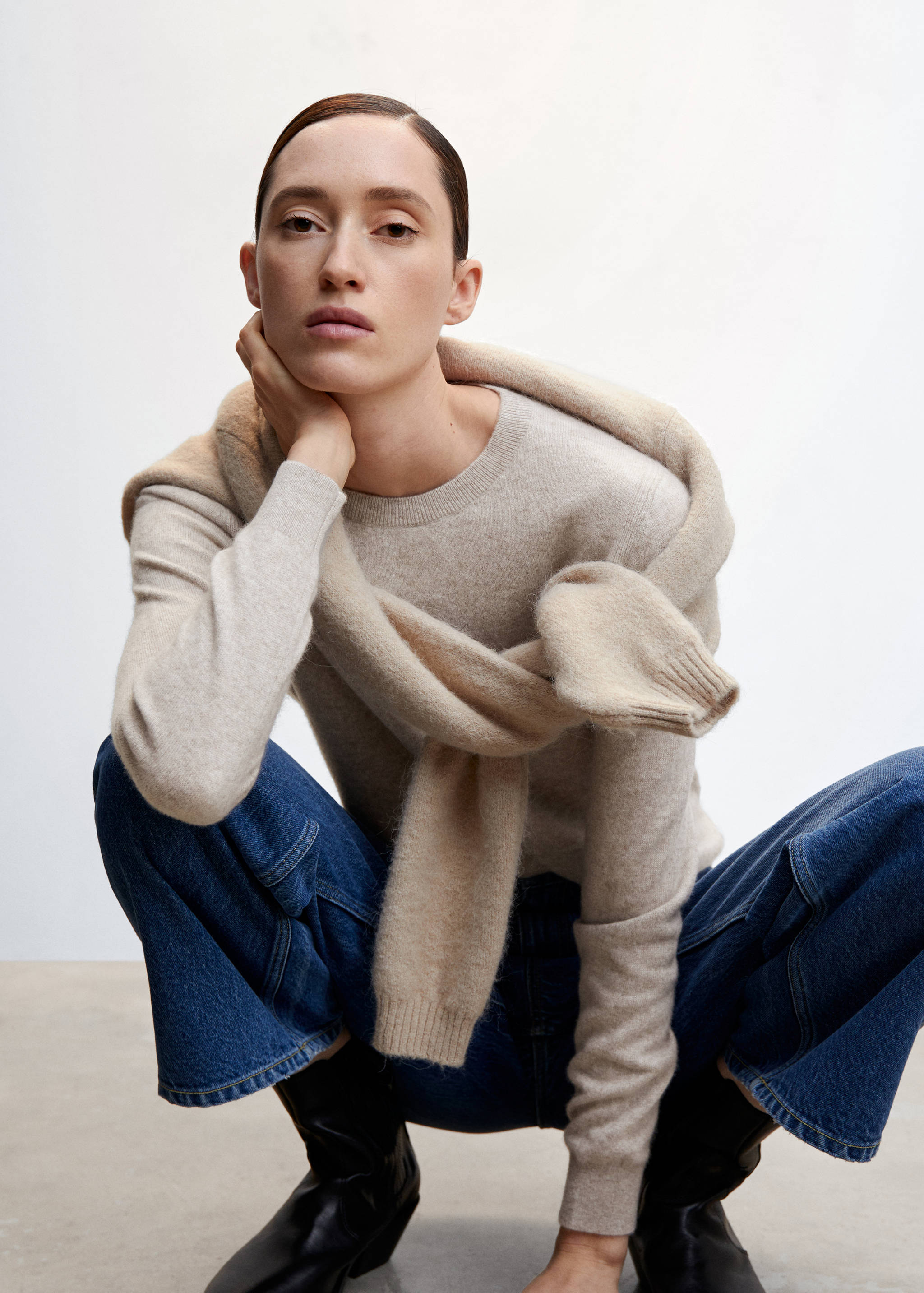 100%羊绒圆领毛衣 - null