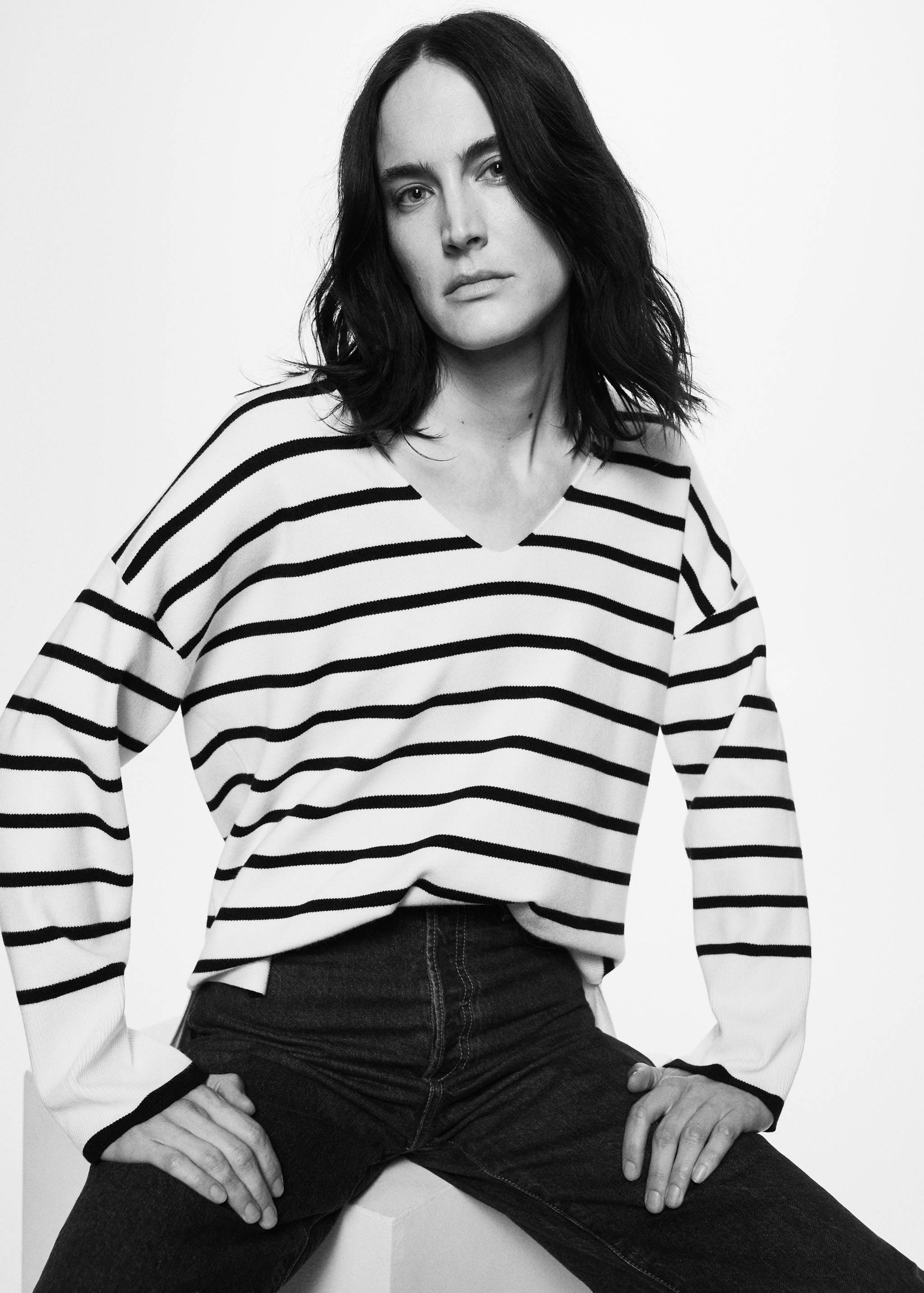 كنزة مخططة كبيرة الحجم - تفاصيل المنتج 1