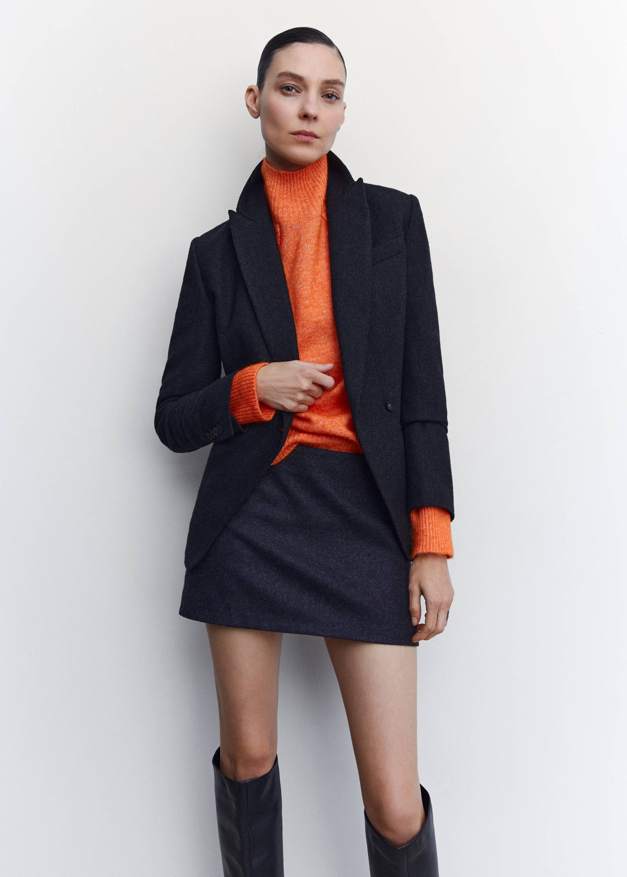 车缝高翻领毛衣 - null