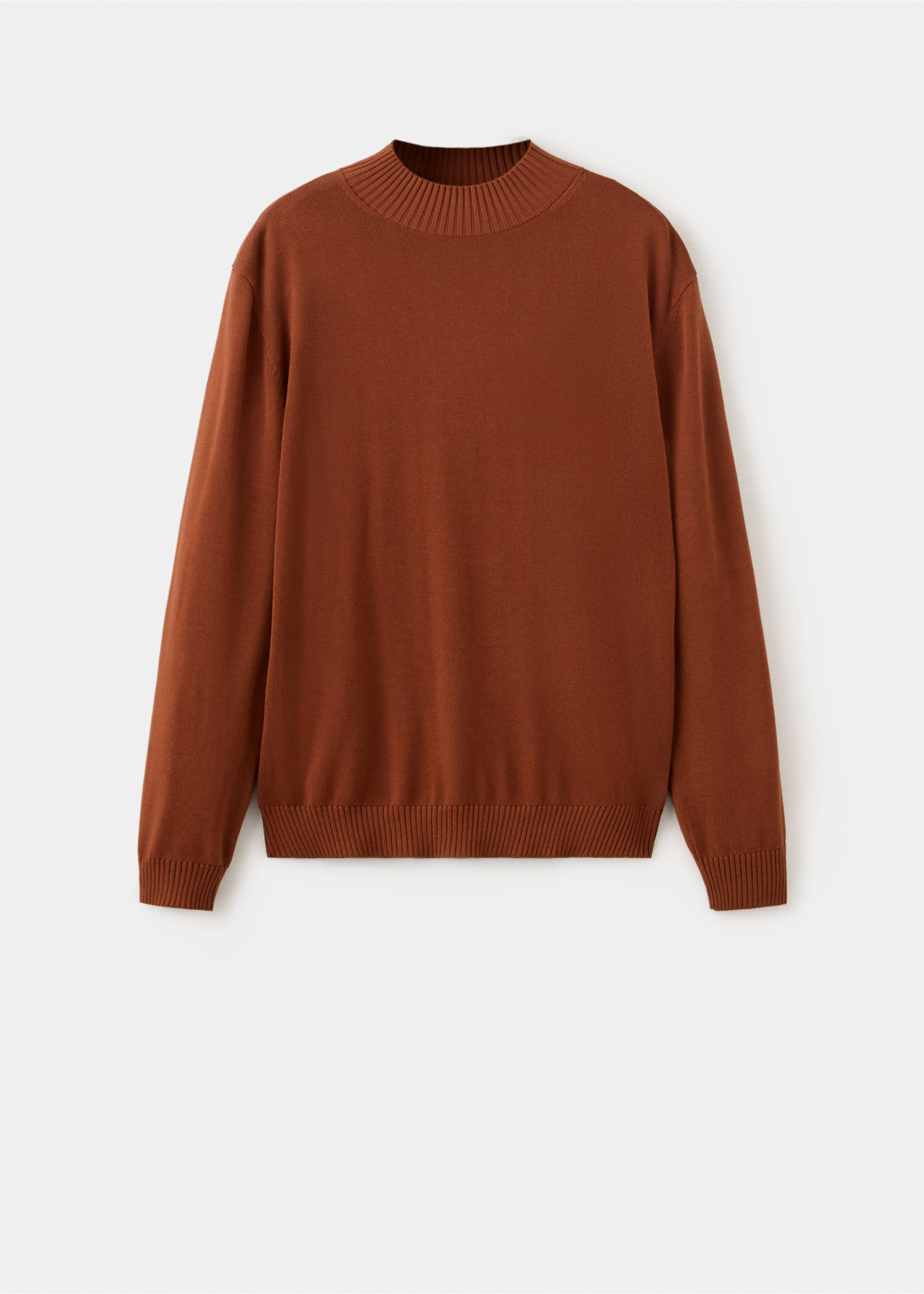 Rust-brown knitted jumper with a ribbed high neck and cuffs., Russet. Ref: 47021335-00.