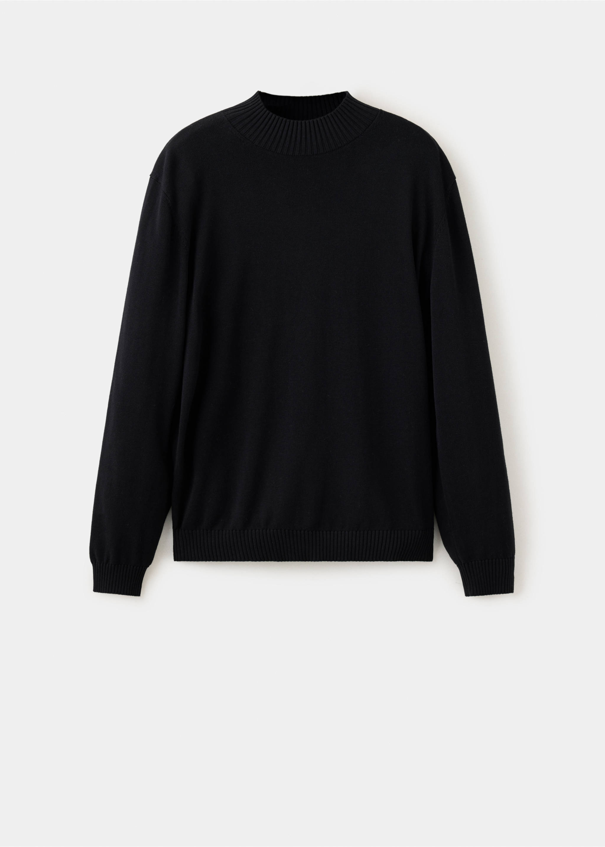 Black men's jersey sweater with a ribbed mock neck and long sleeves., Black. Ref: 47021335-00.