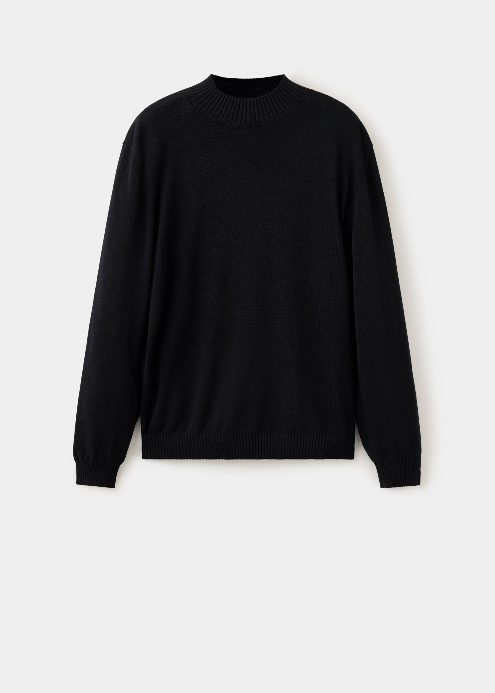 Black men's jersey sweater with a ribbed mock neck and long sleeves.