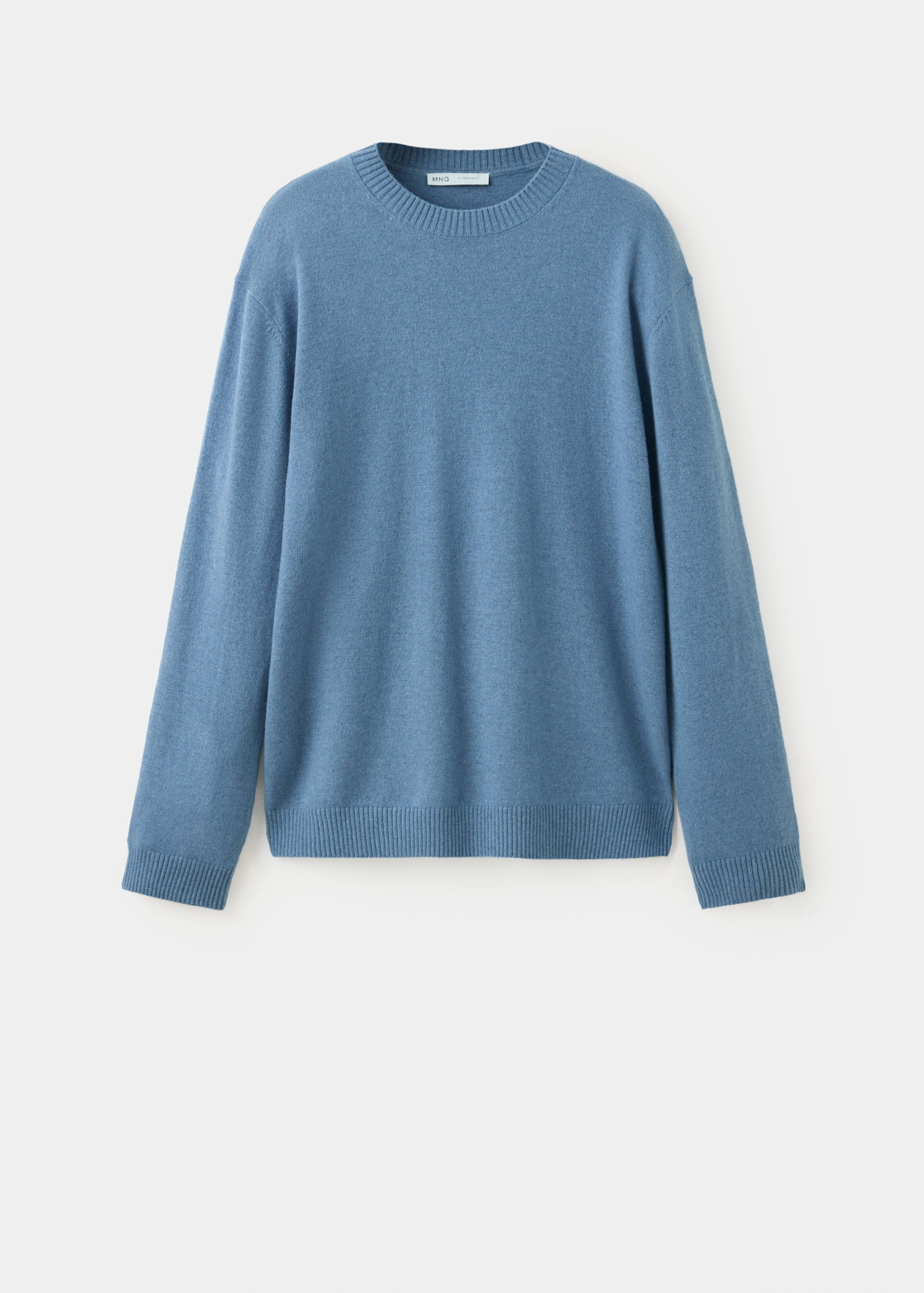 Jersey de punto azul con cuello redondo y remates de canalé.