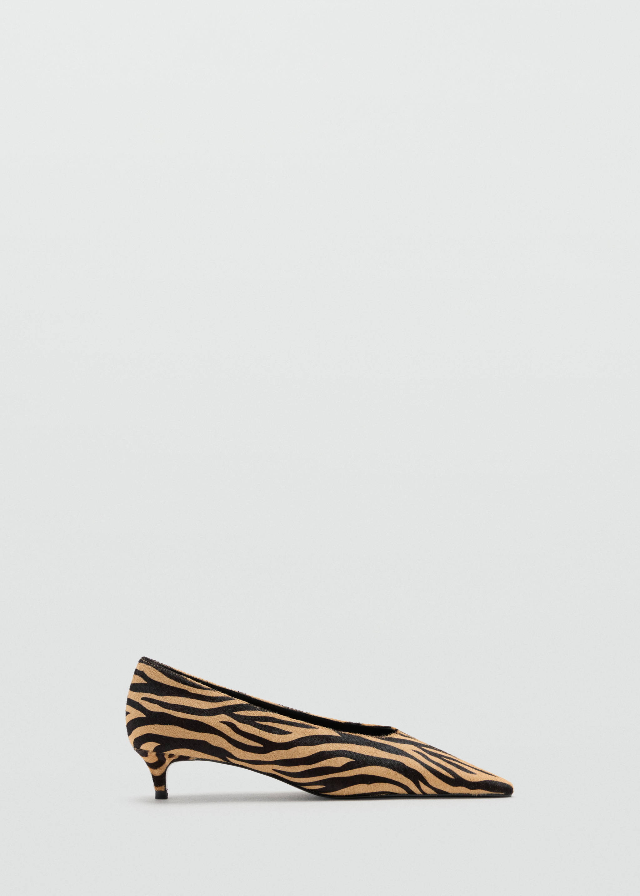 Animal print kitten heel shoes with a pointed toe.
