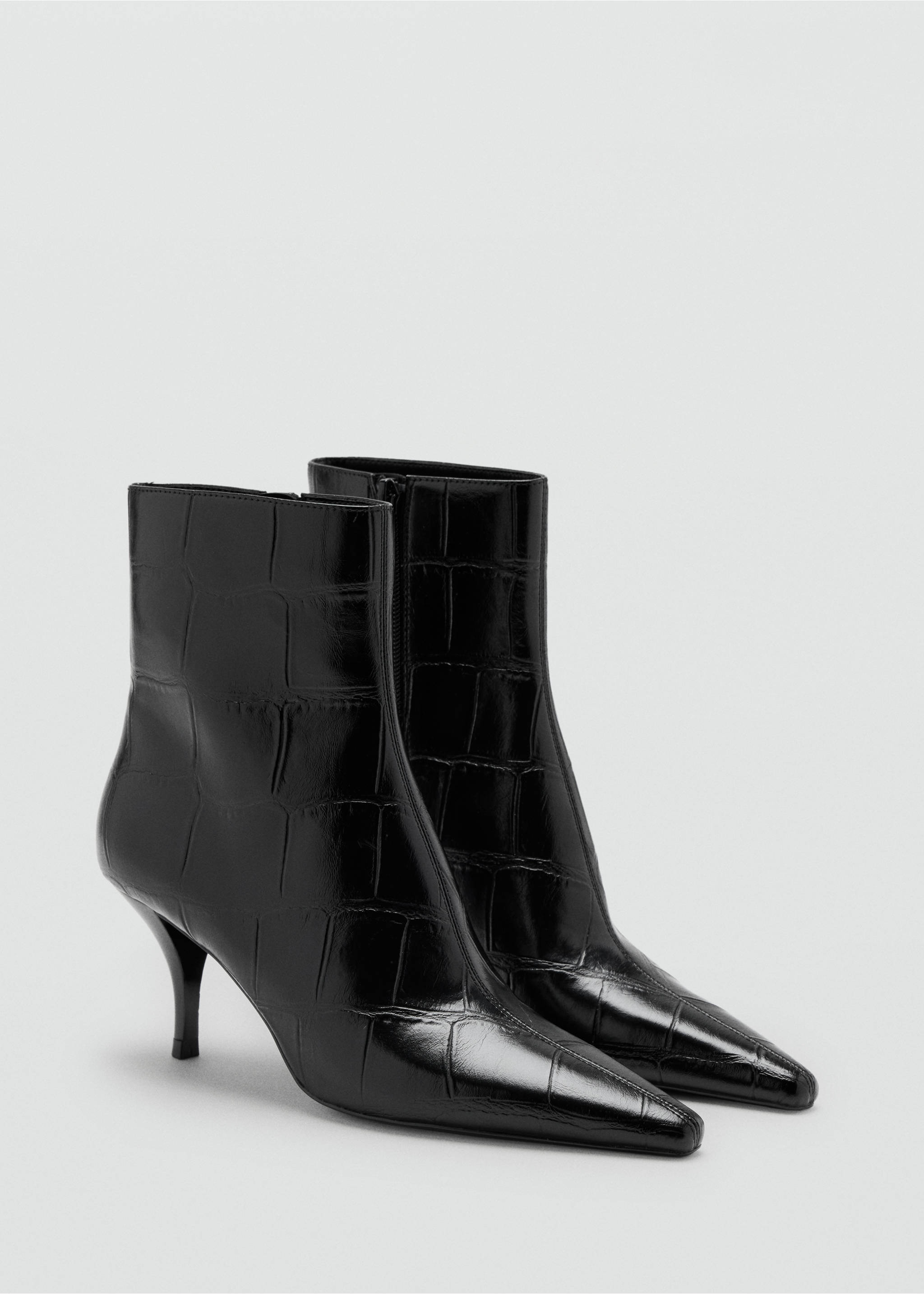 Black crocodile-effect ankle boots with pointed toes and stiletto heels., Black. Ref: 47021352-00.
