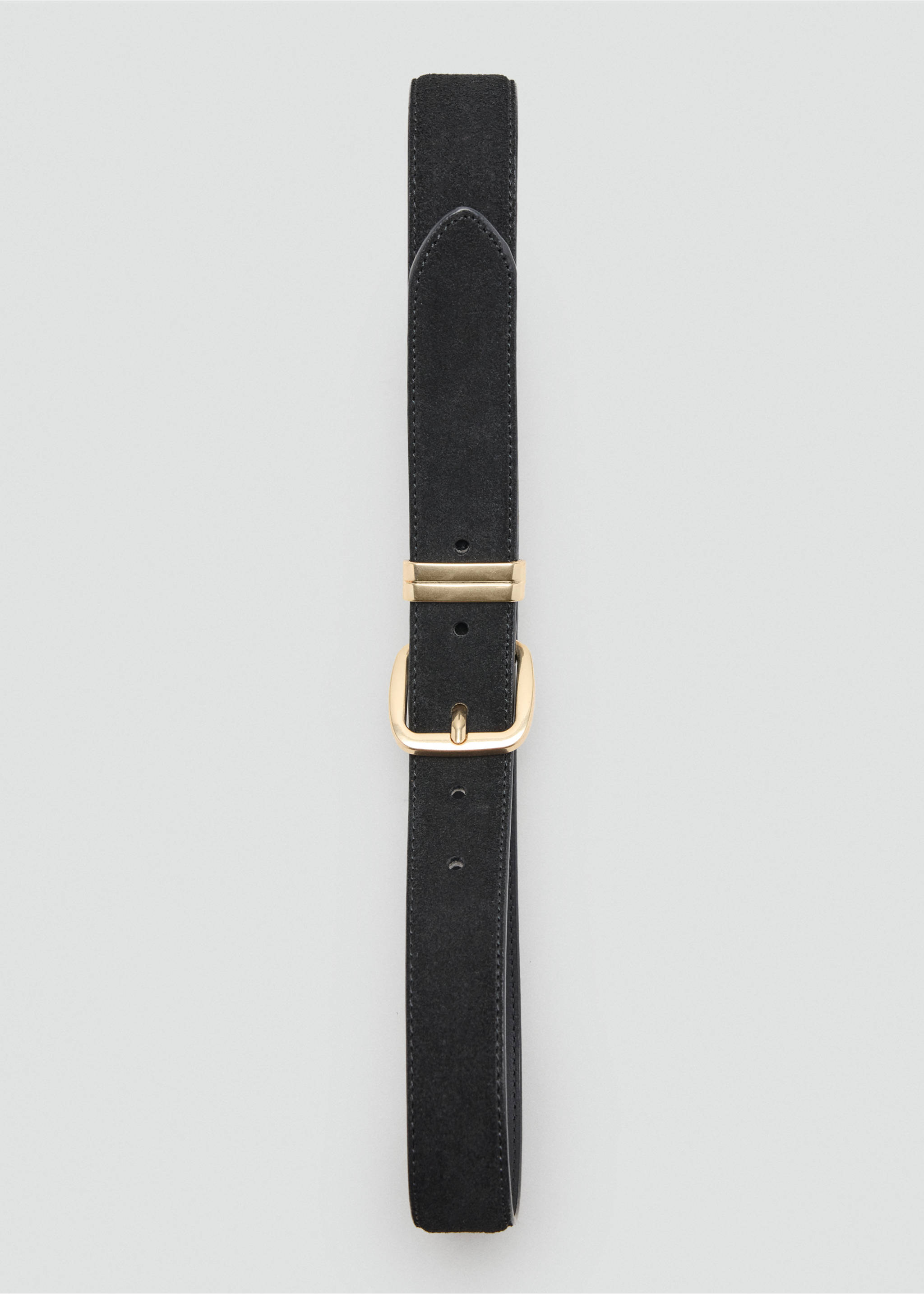 Black suede belt featuring a square gold-coloured metal buckle., Black. Ref: 47021358-00.