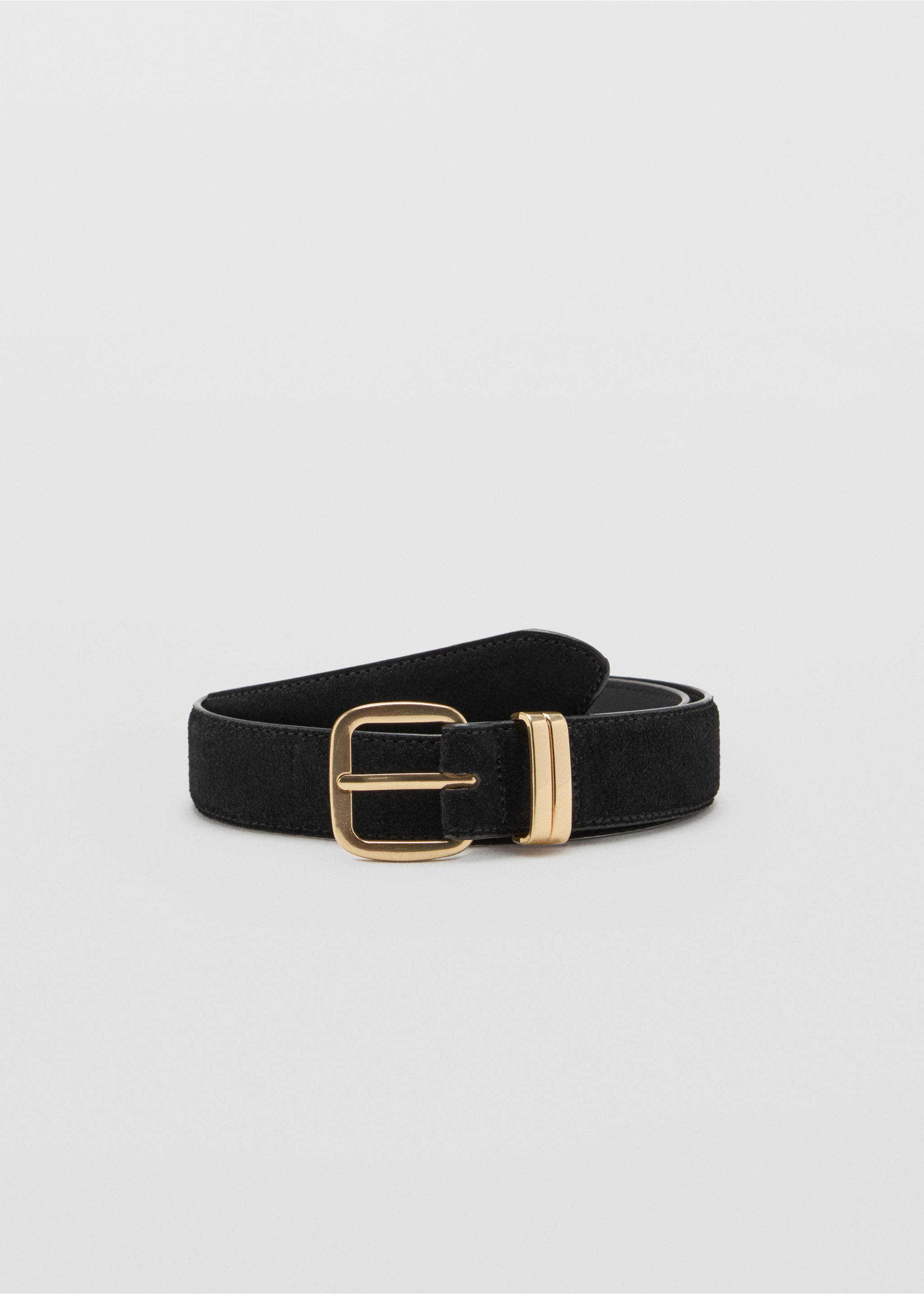 Black suede-effect belt with a polished gold-tone buckle., Black. Ref: 47021358-00.