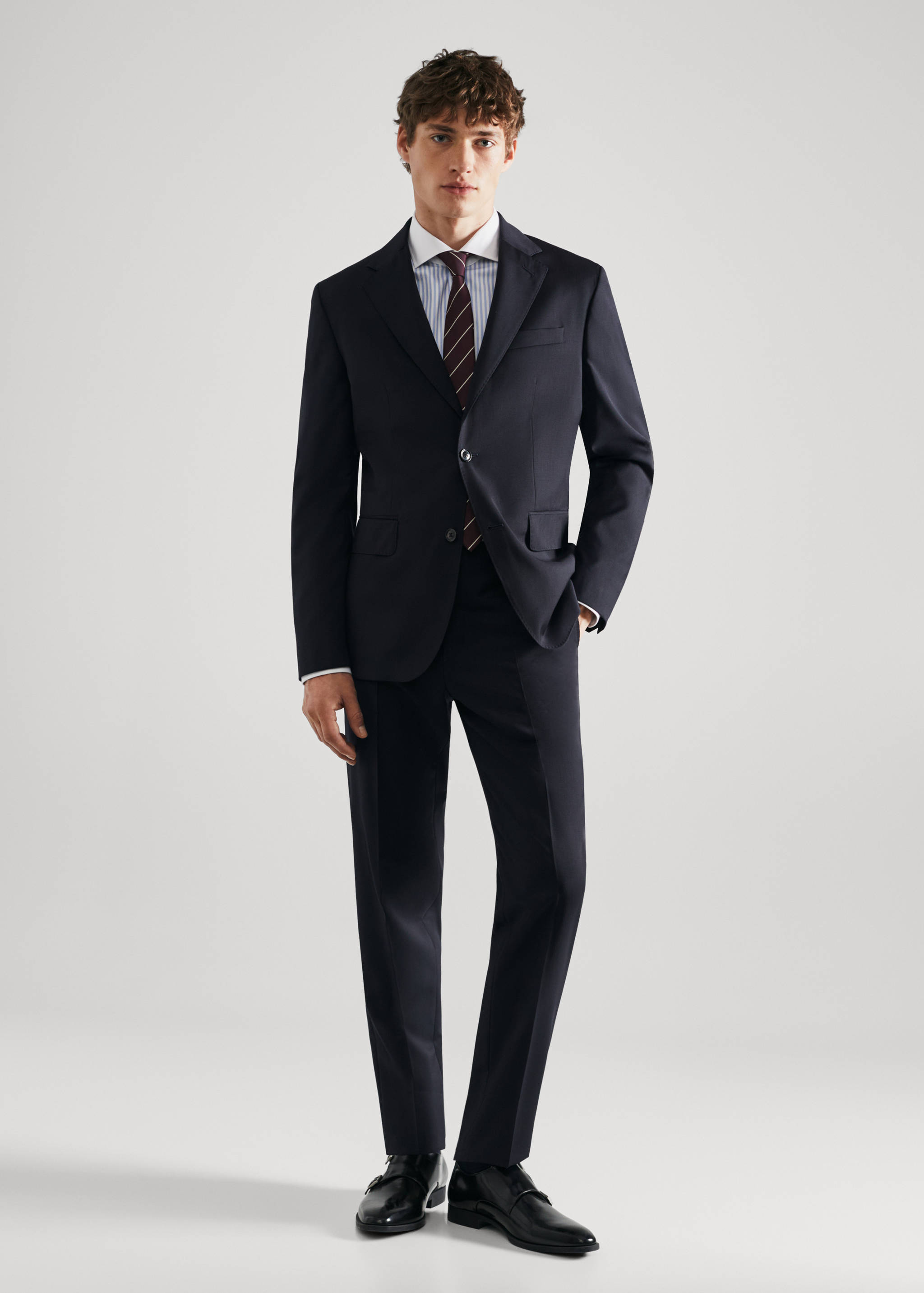 Slim fit virgin wool suit trousers - General plane
