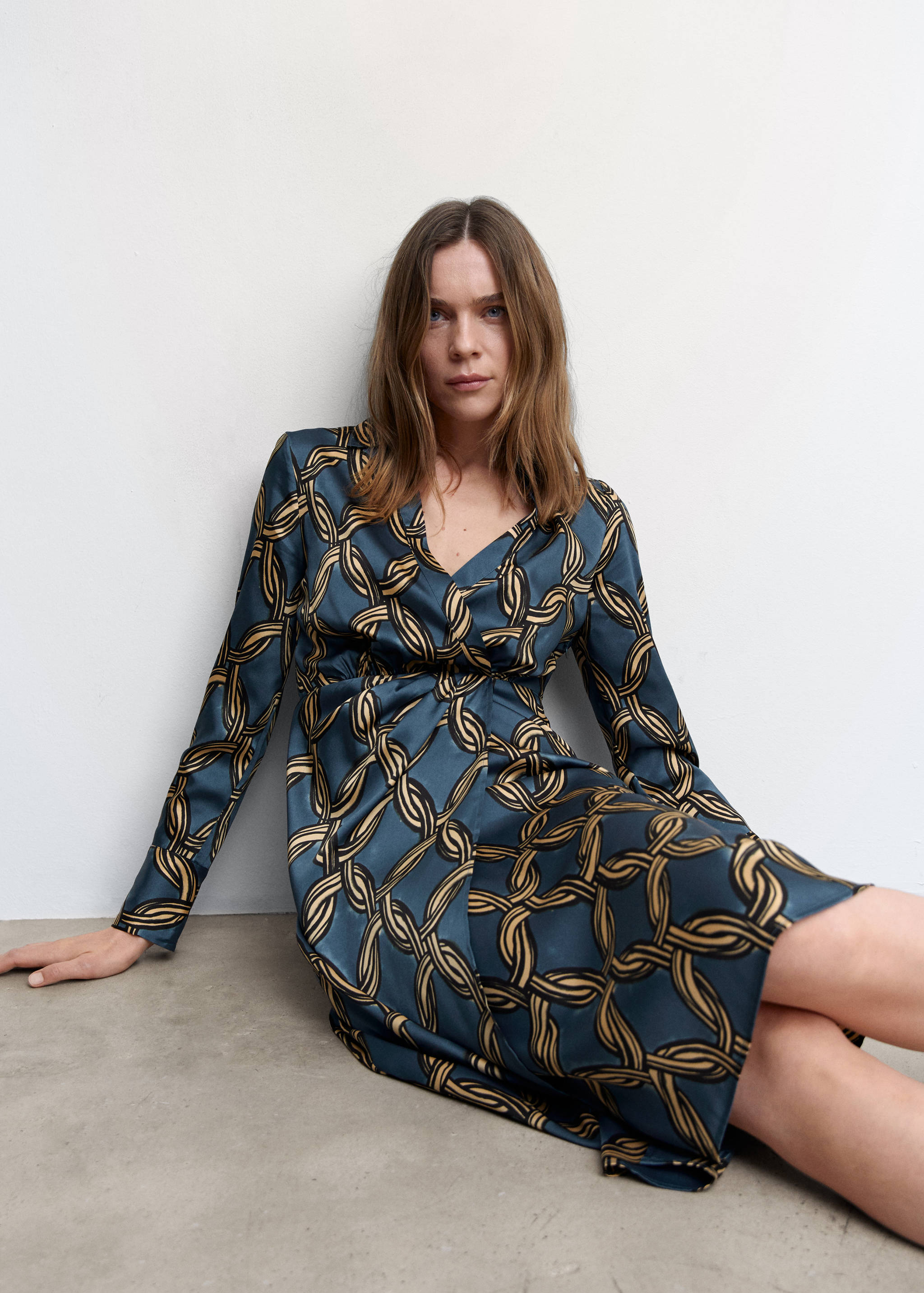 细链印花中筒连衣裙 - null