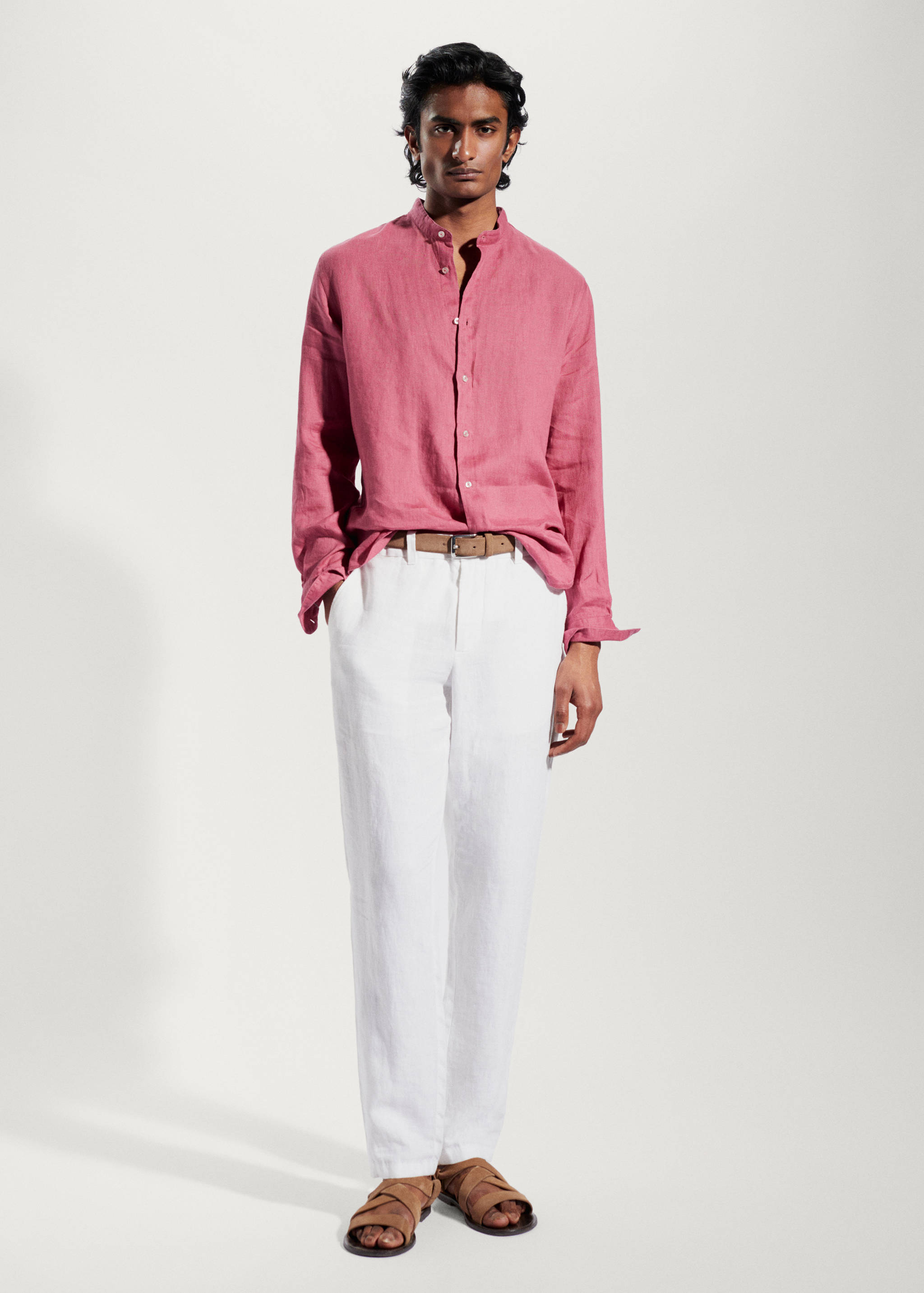 100%亚麻立领衬衫 - null