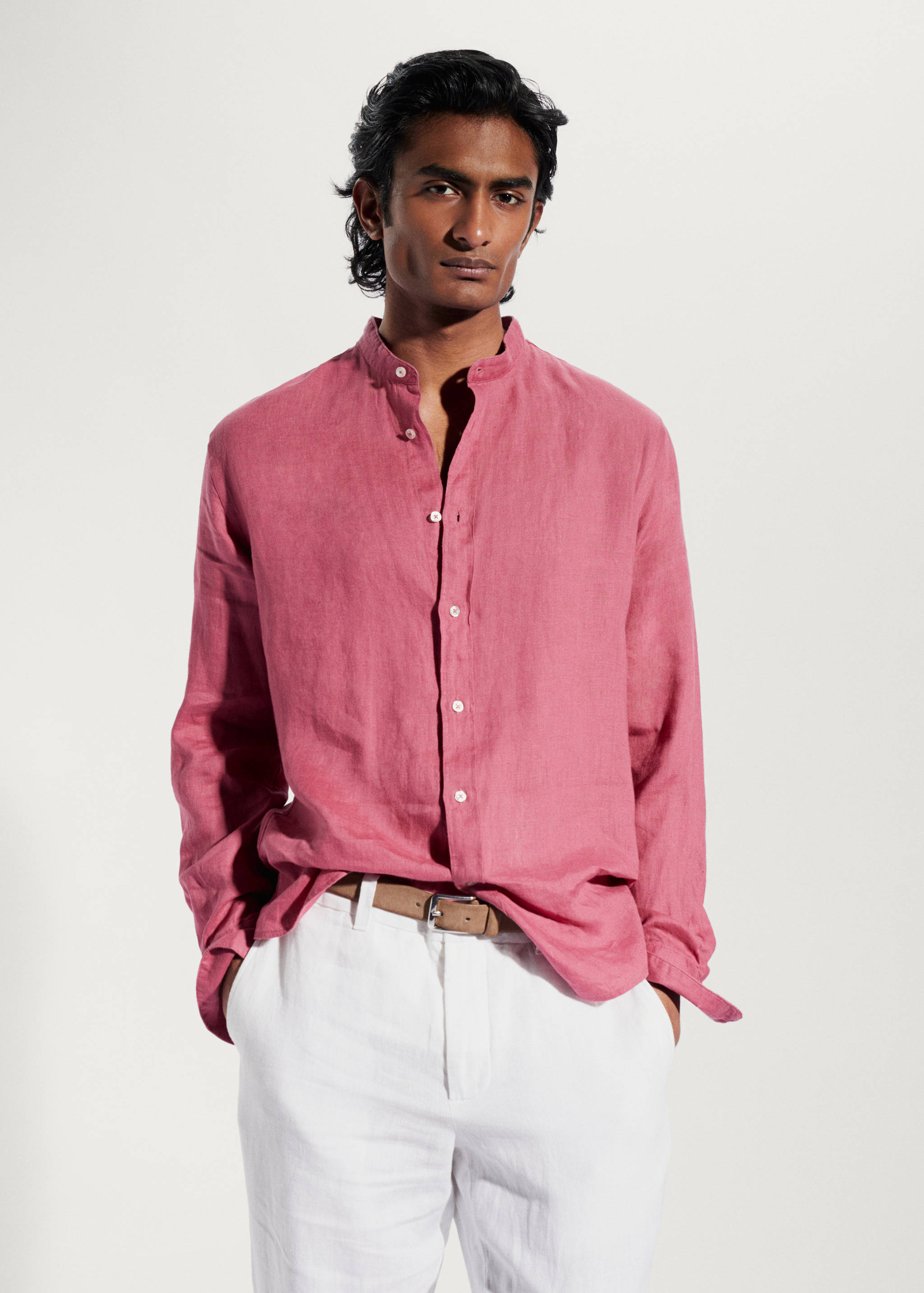 100%亚麻立领衬衫 - null