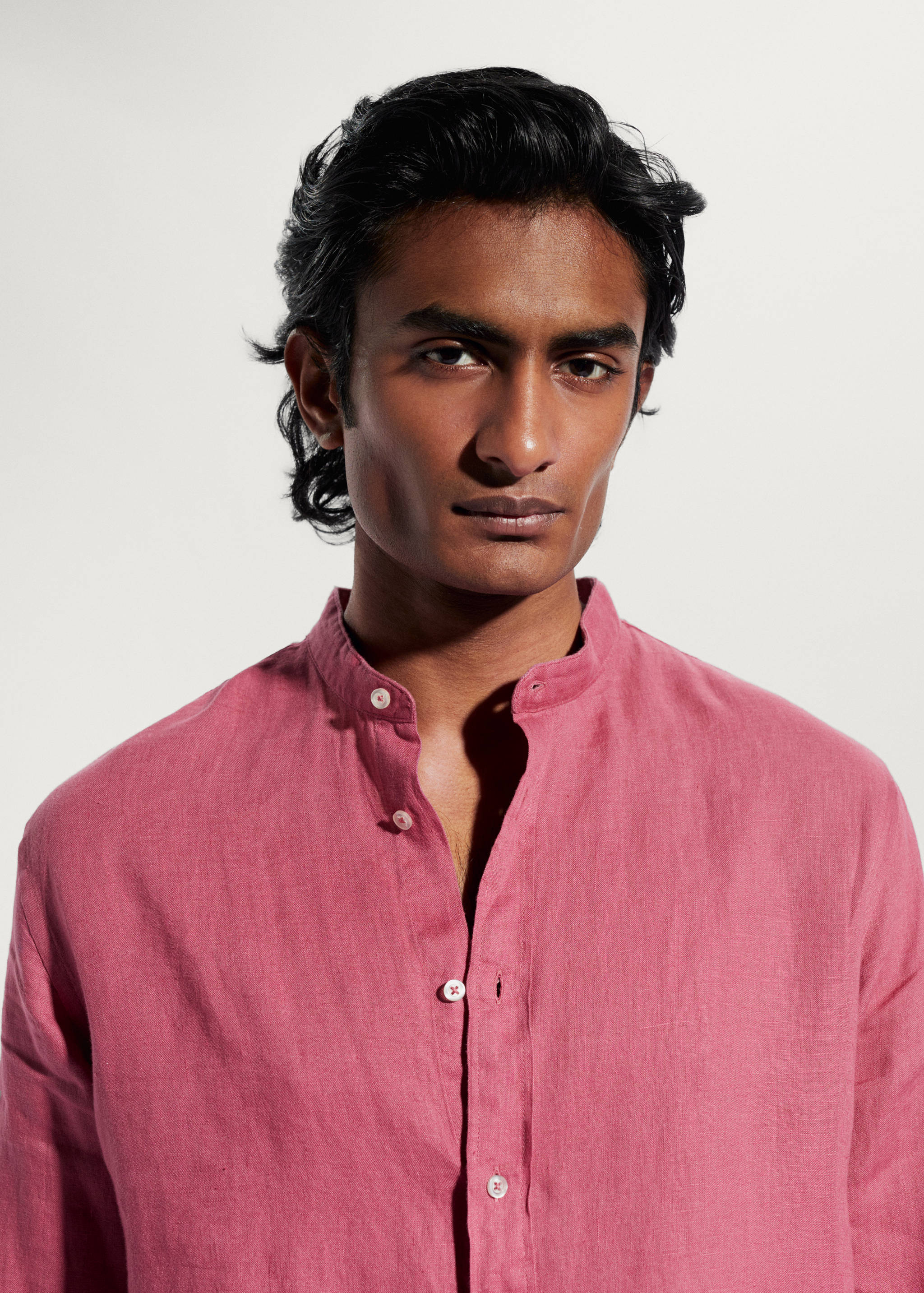 100%亚麻立领衬衫 - null