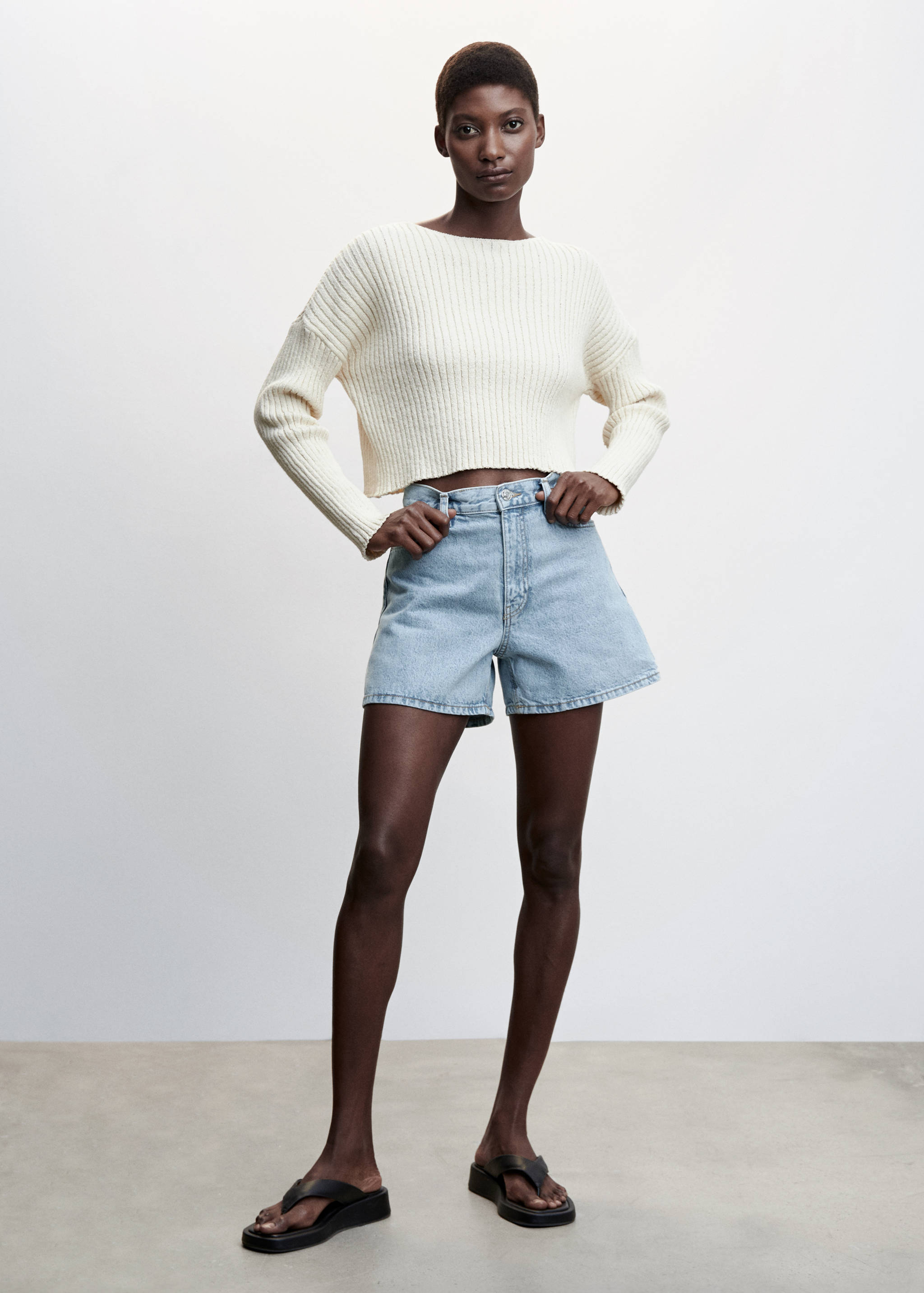 High-rise denim shorts - General plane