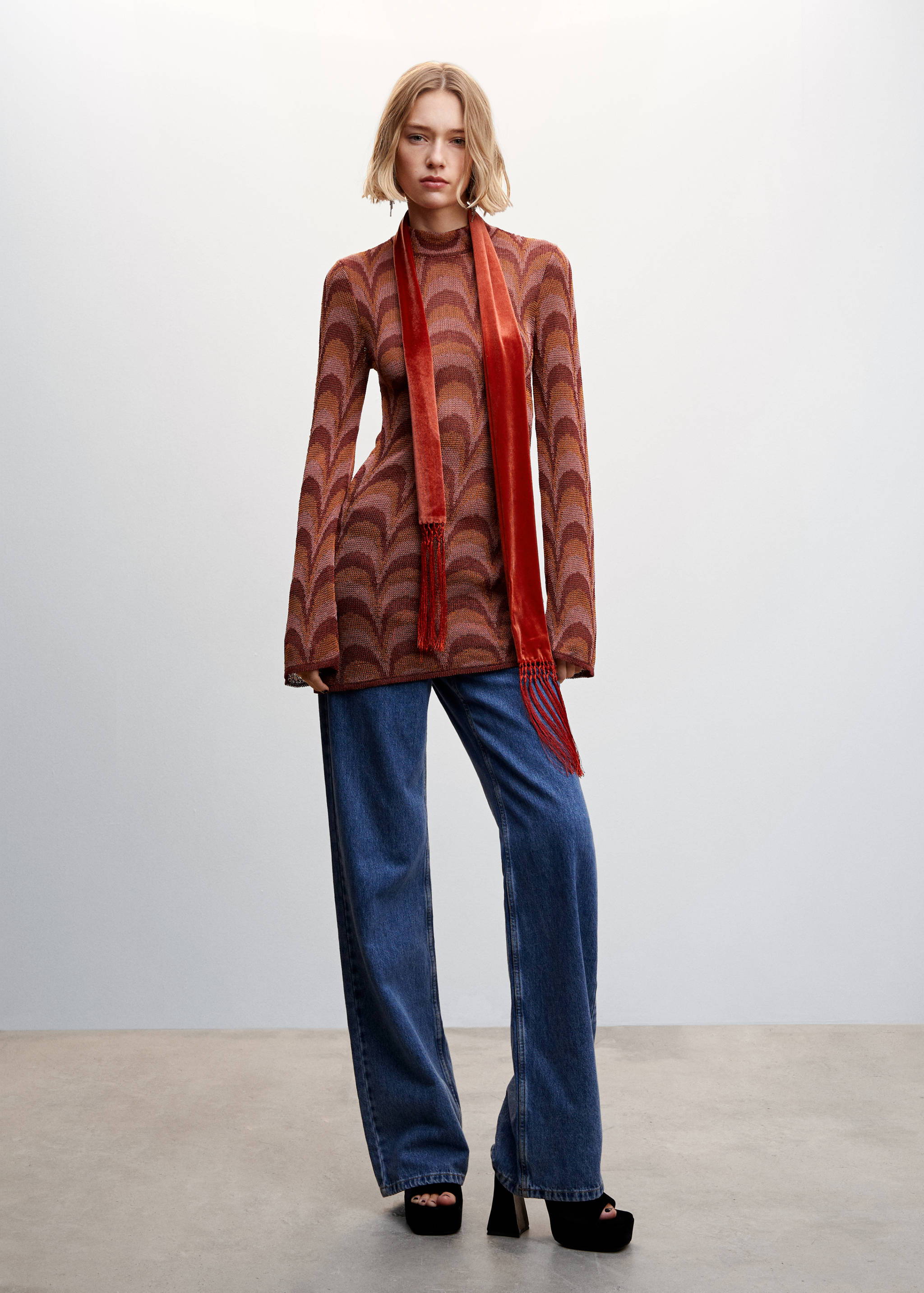 金银线针织连衣裙 - null