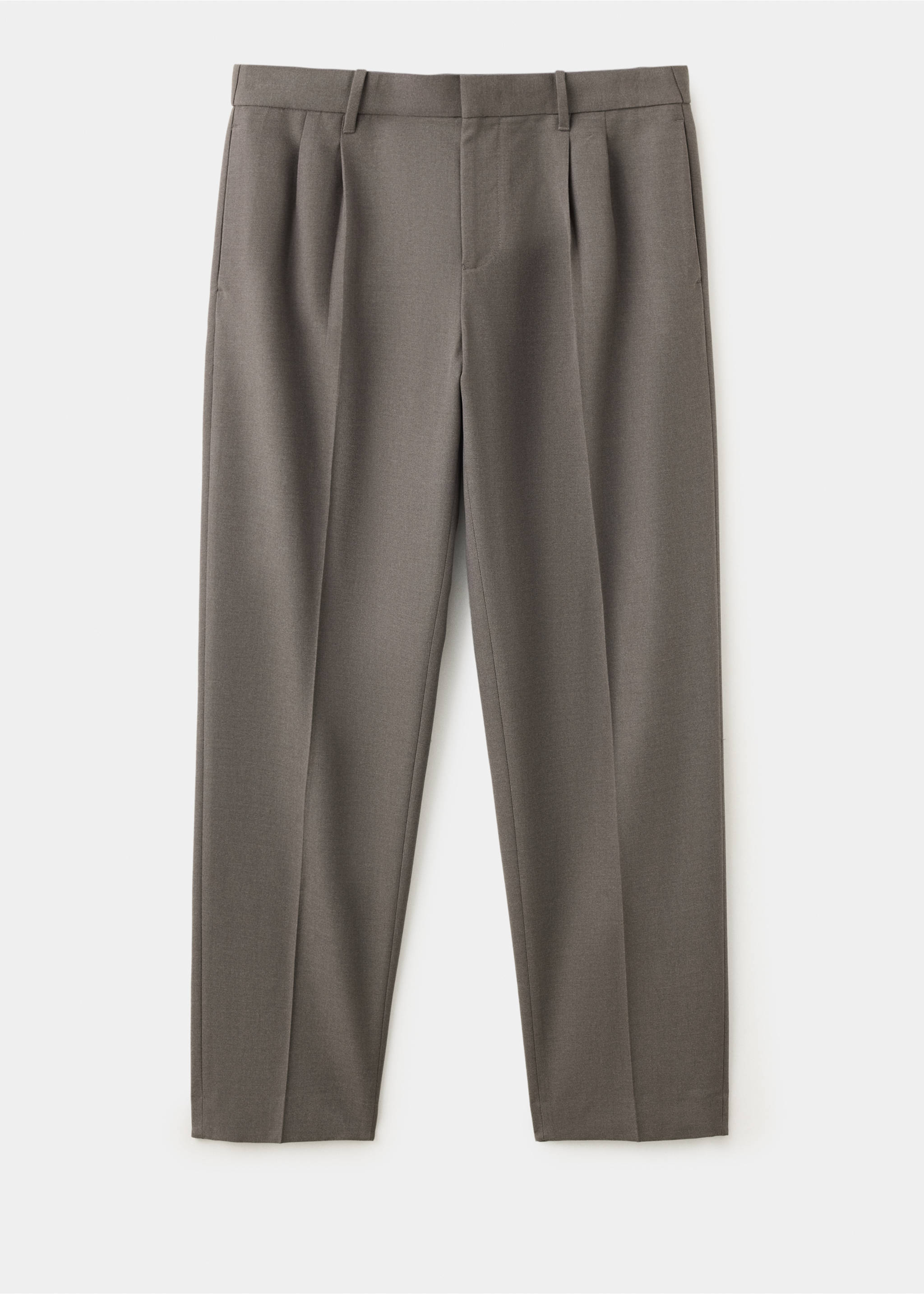Dark taupe pleated trousers with pressed creases and belt loops., Medium Brown. Ref: 47031324-00.