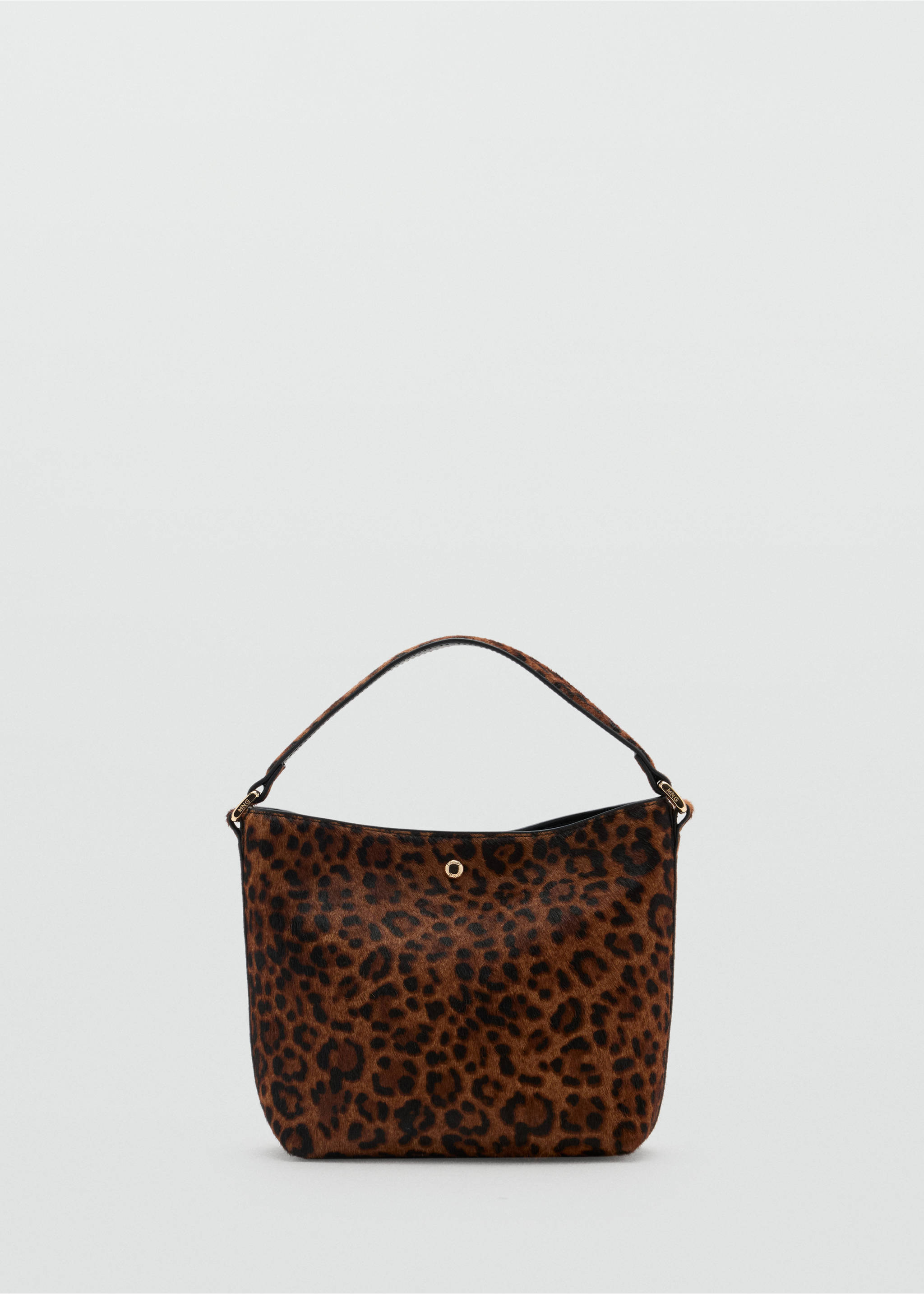 Leopard print faux-fur bucket bag with gold-tone hardware., Tobacco Brown. Ref: 47031347-00.