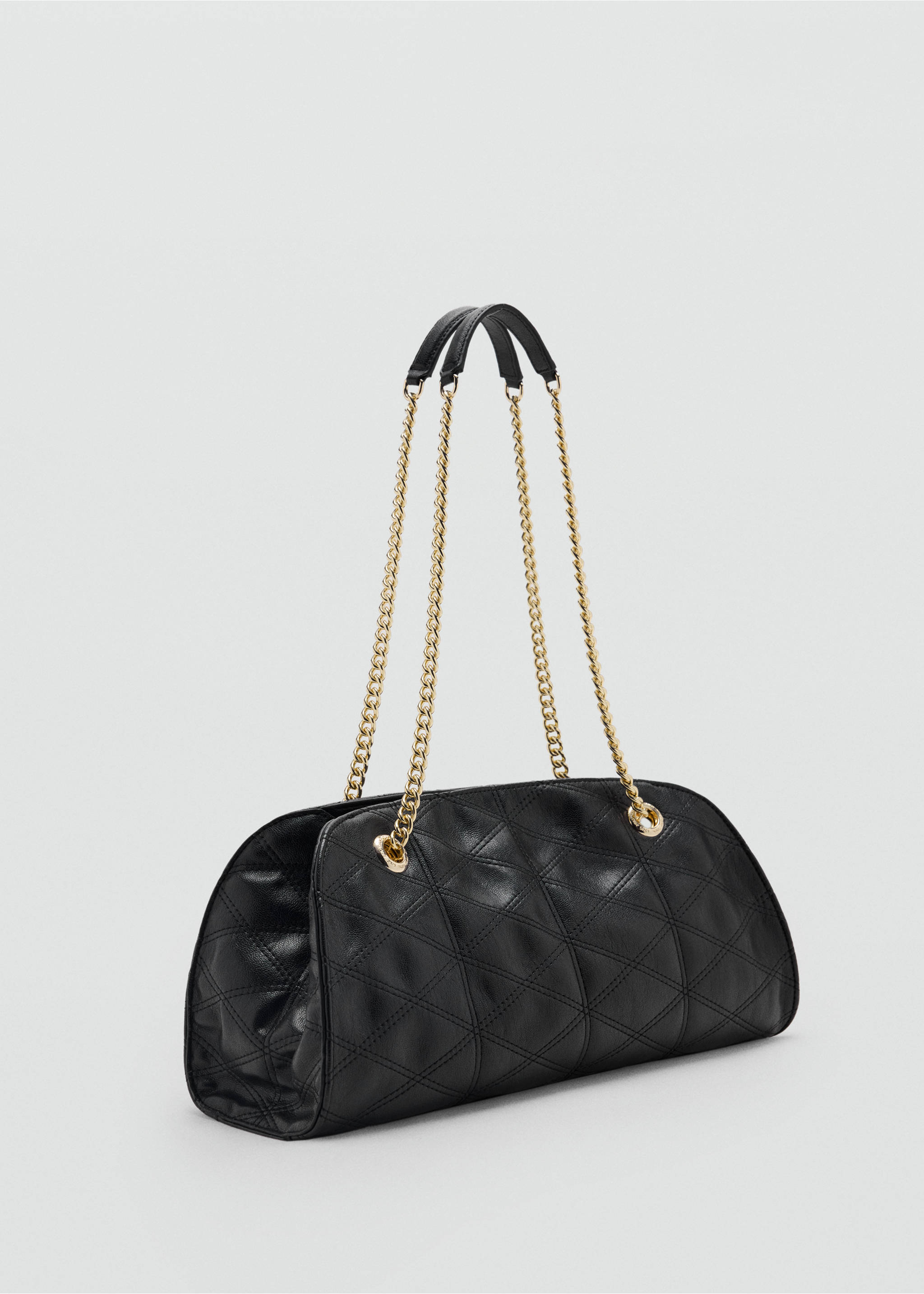 Black quilted shoulder bag with gold-tone chain straps., Black. Ref: 47031350-00.