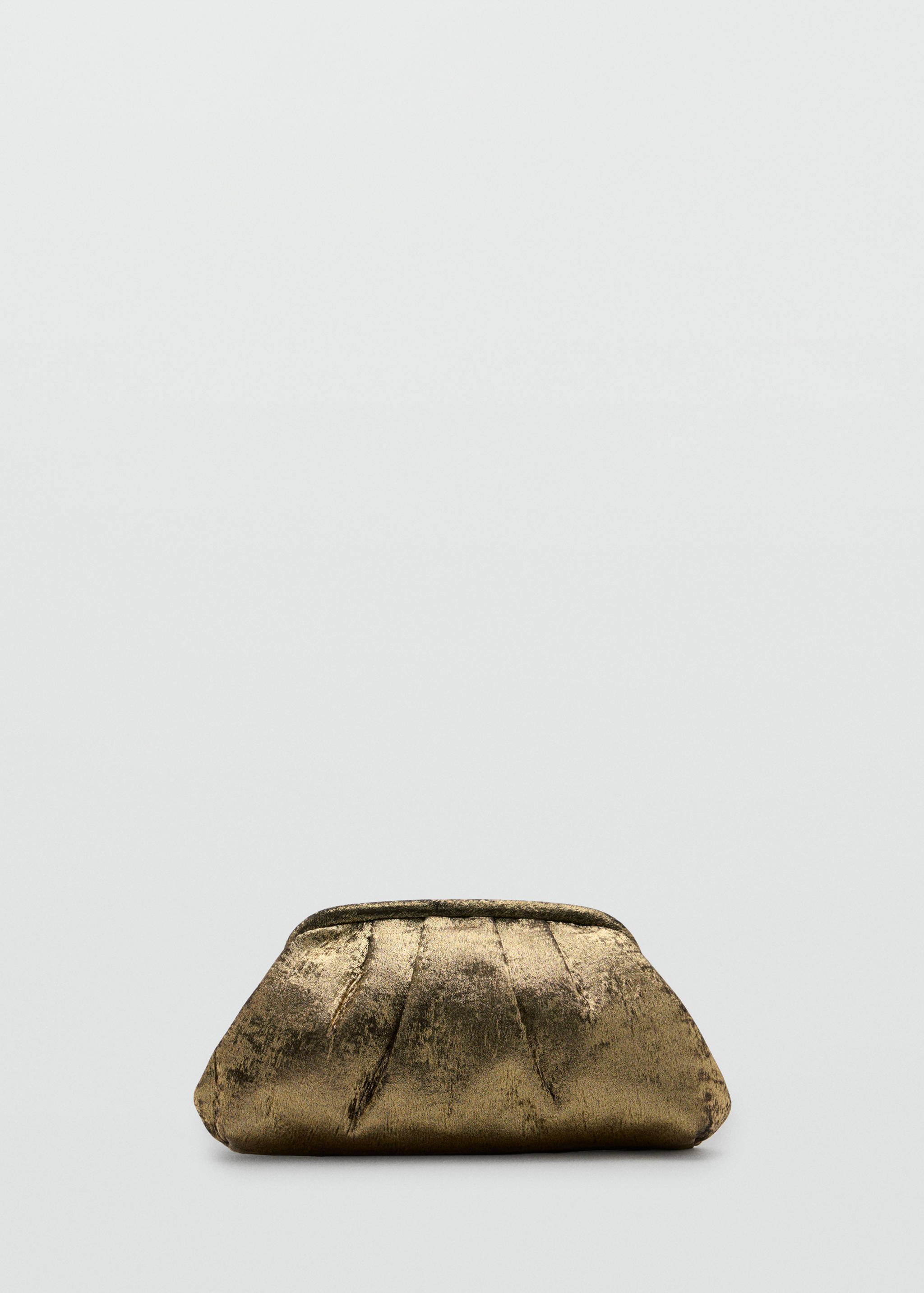 Gold metallic-effect clutch bag with a gathered pouch design.