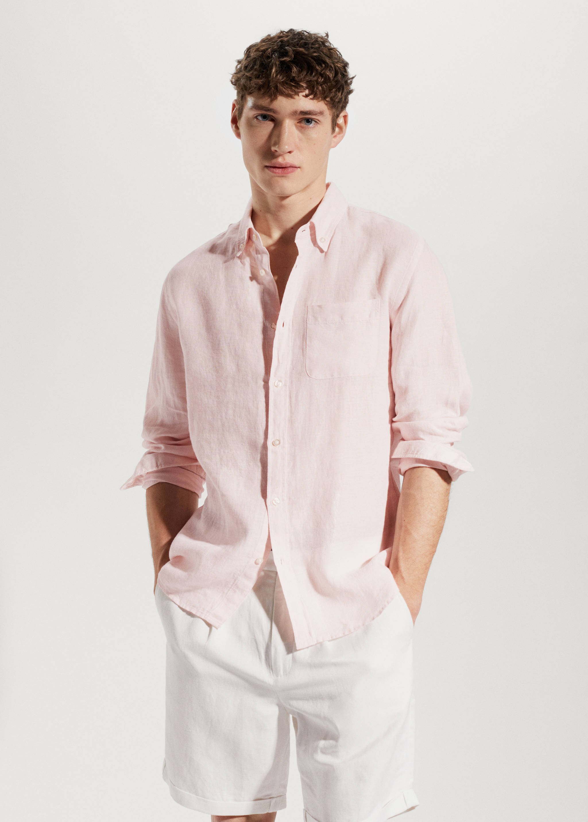 Рубашка slim fit 100% лен - Средний план