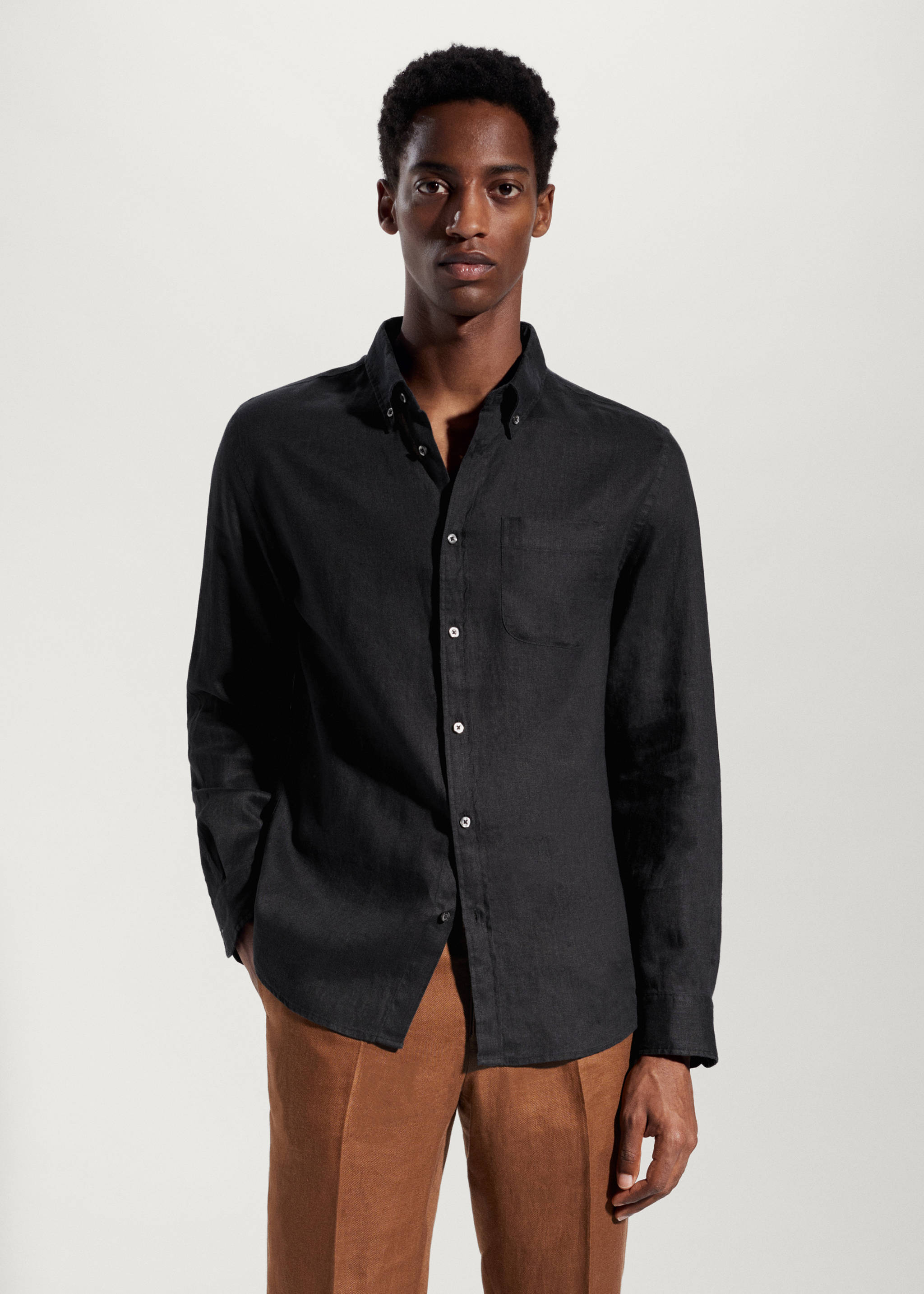 Camisa slim fit 100% lino - Plano medio