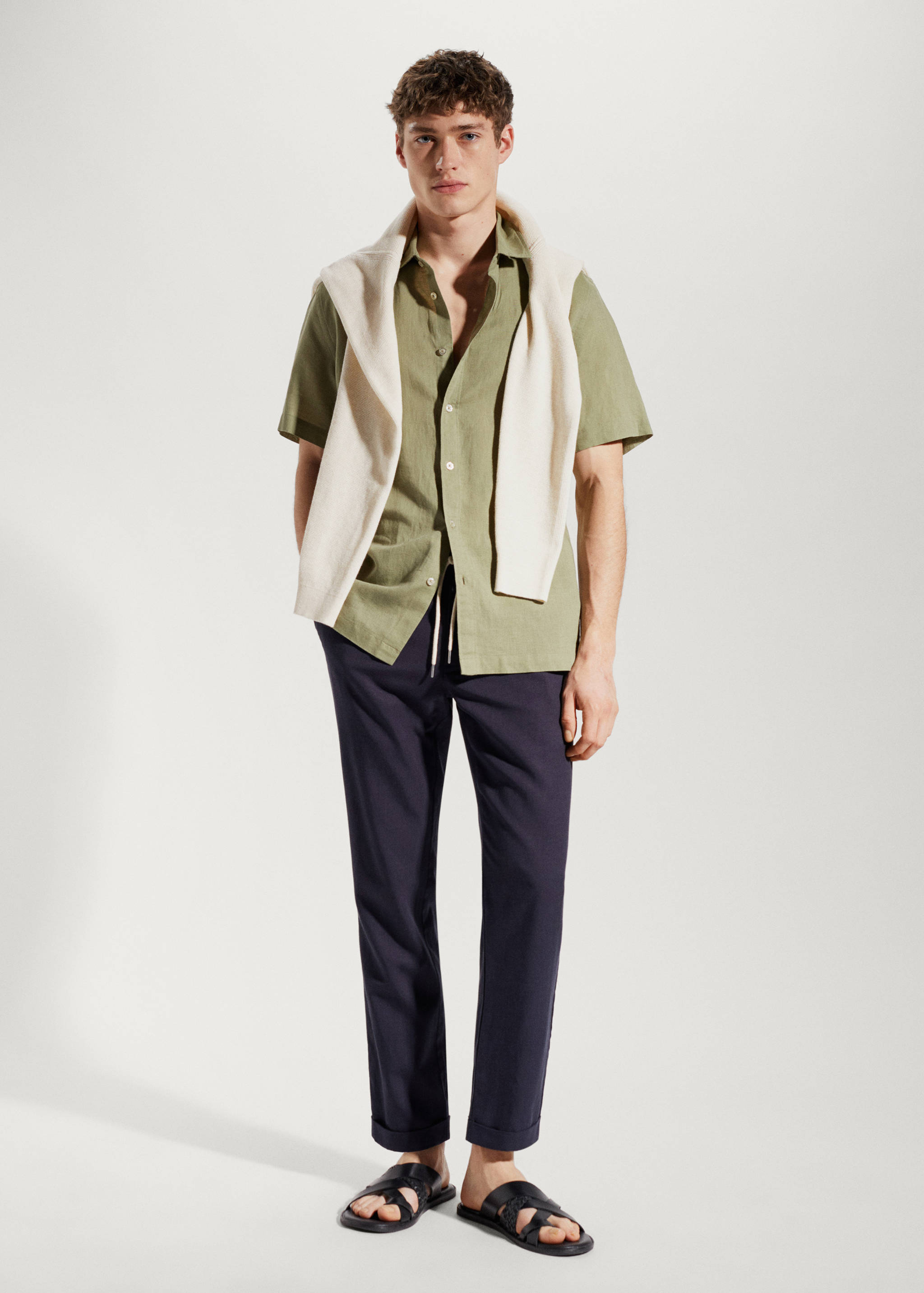 100%亚麻短袖衬衫 - null