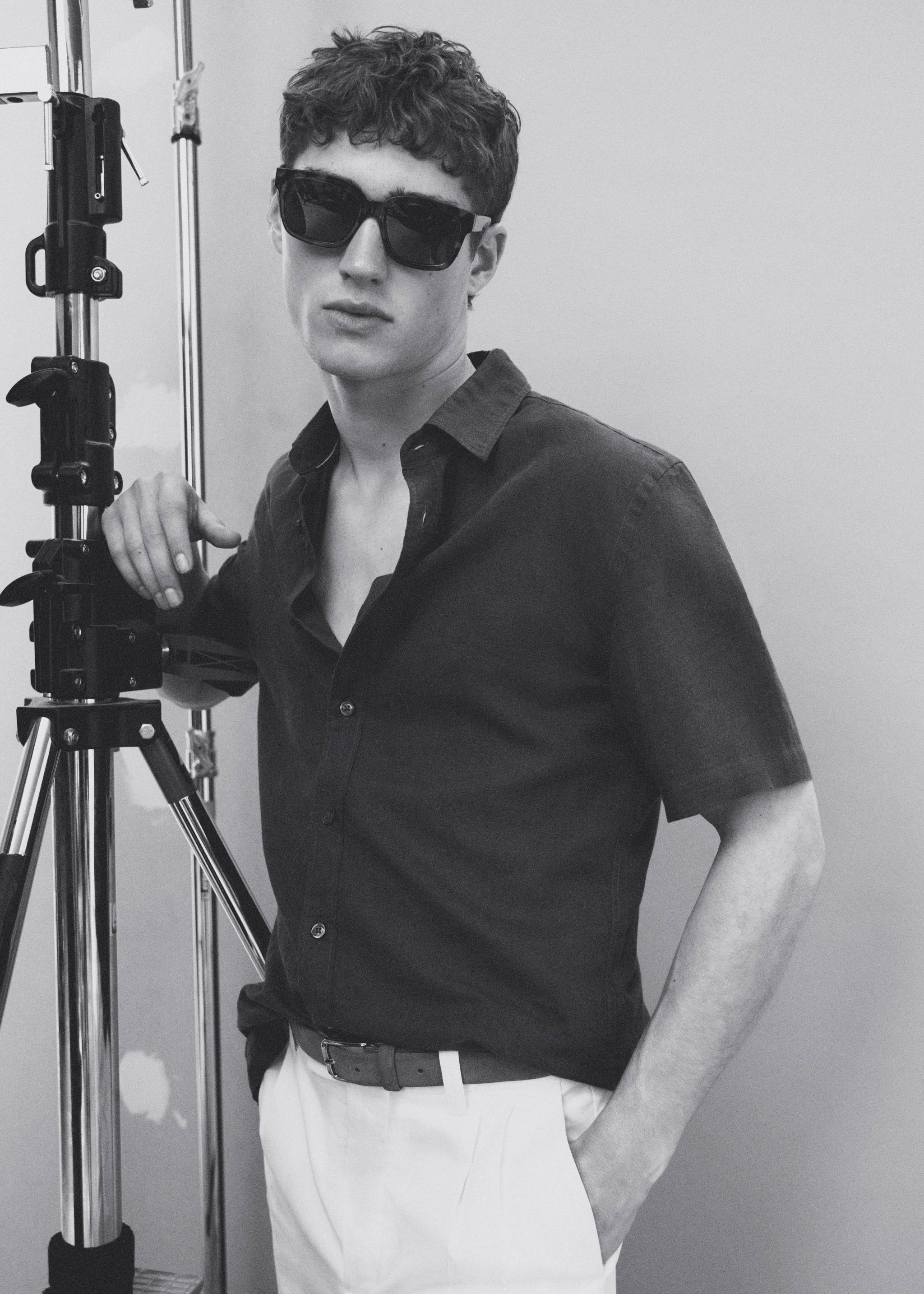 100%亚麻短袖衬衫 - null