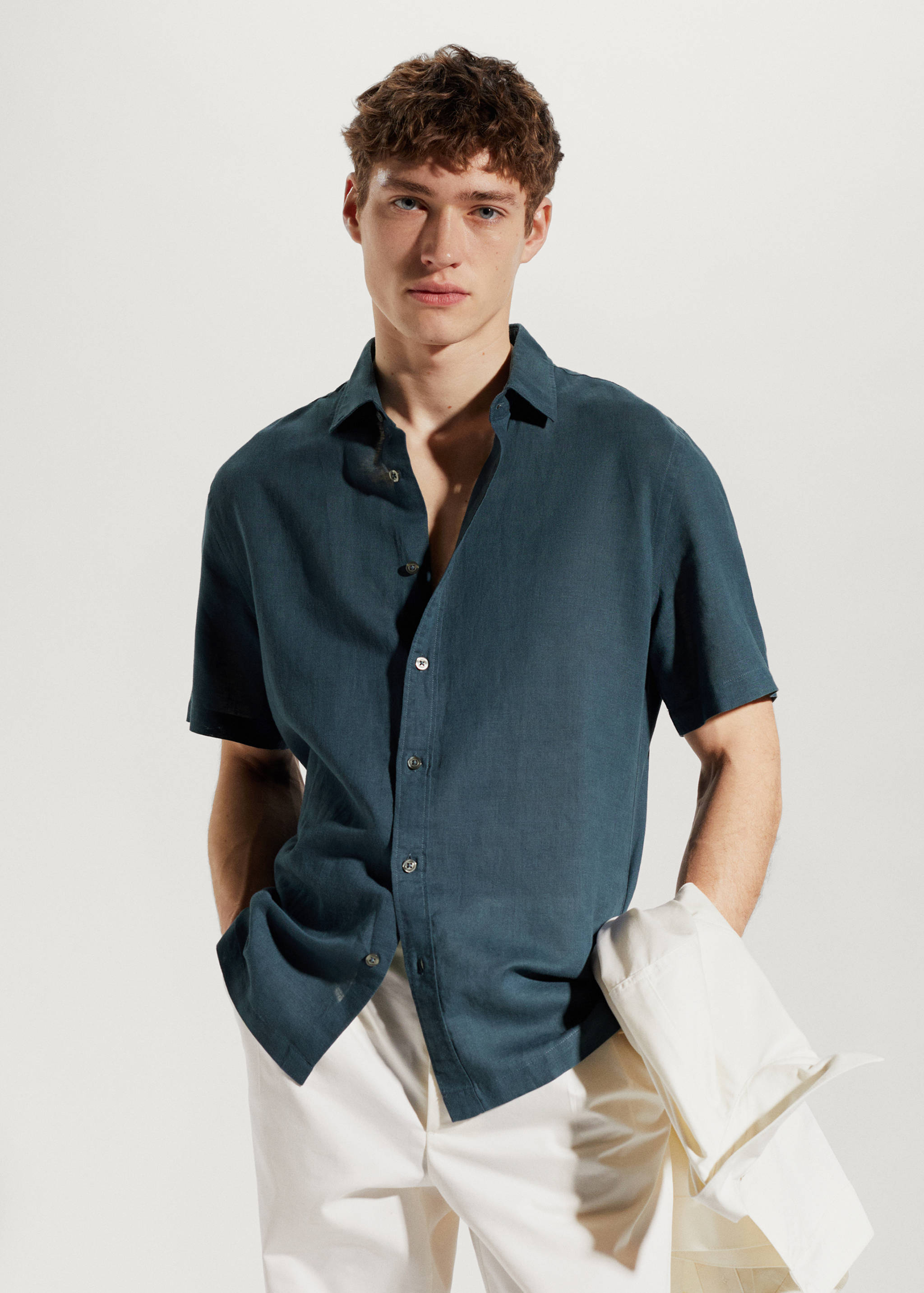 100%亚麻短袖衬衫 - null