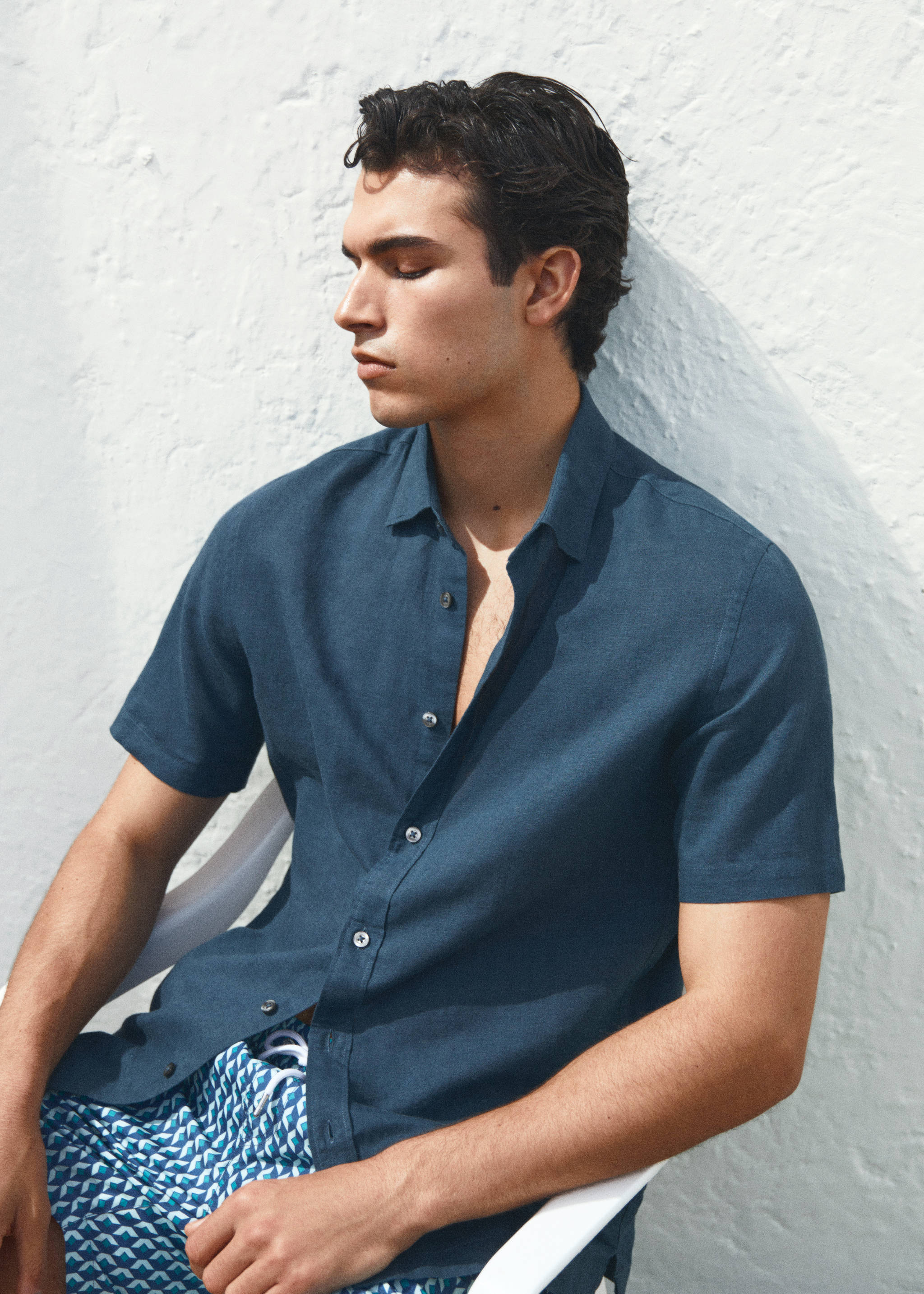 100%亚麻短袖衬衫 - null