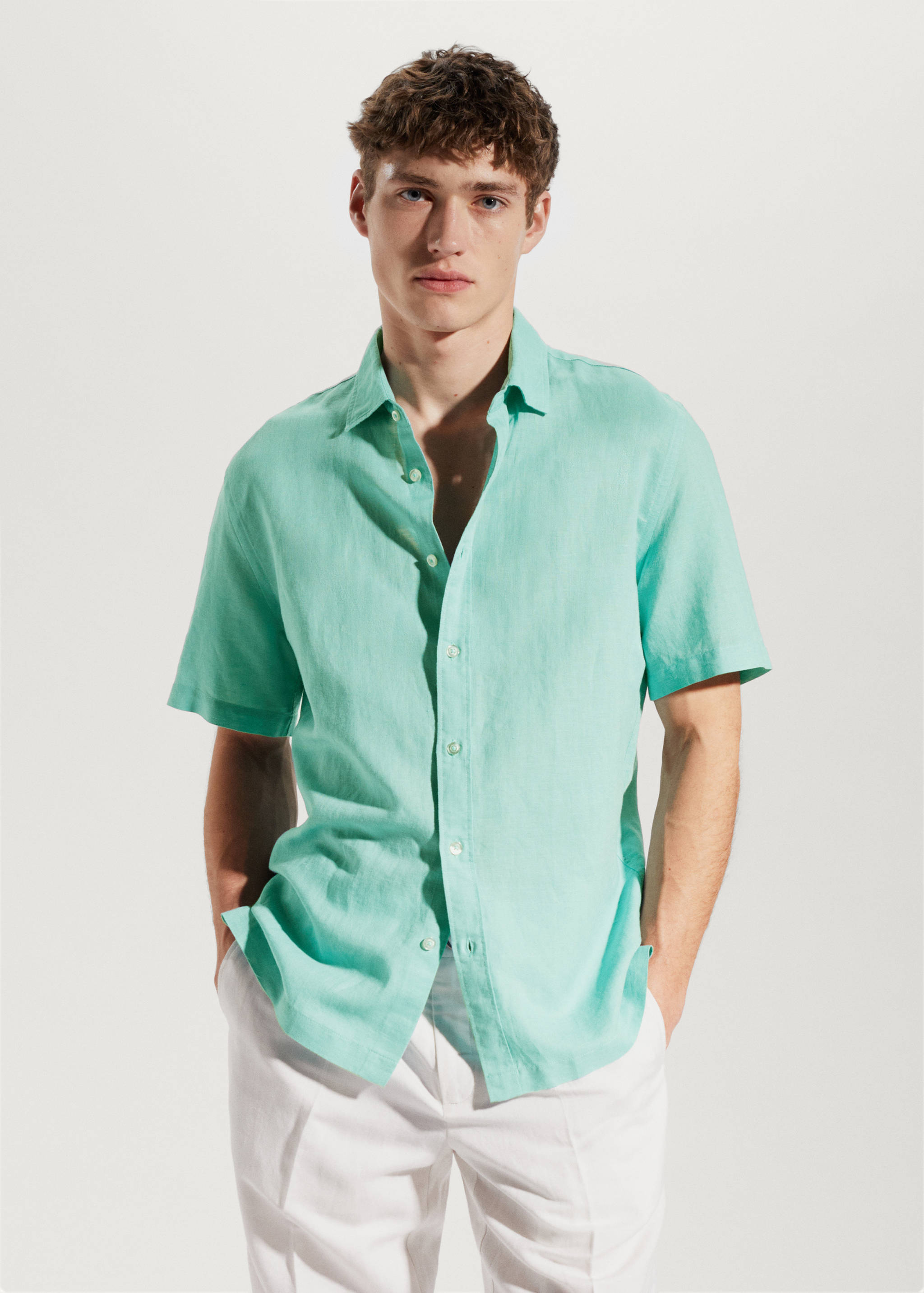 100%亚麻短袖衬衫 - null