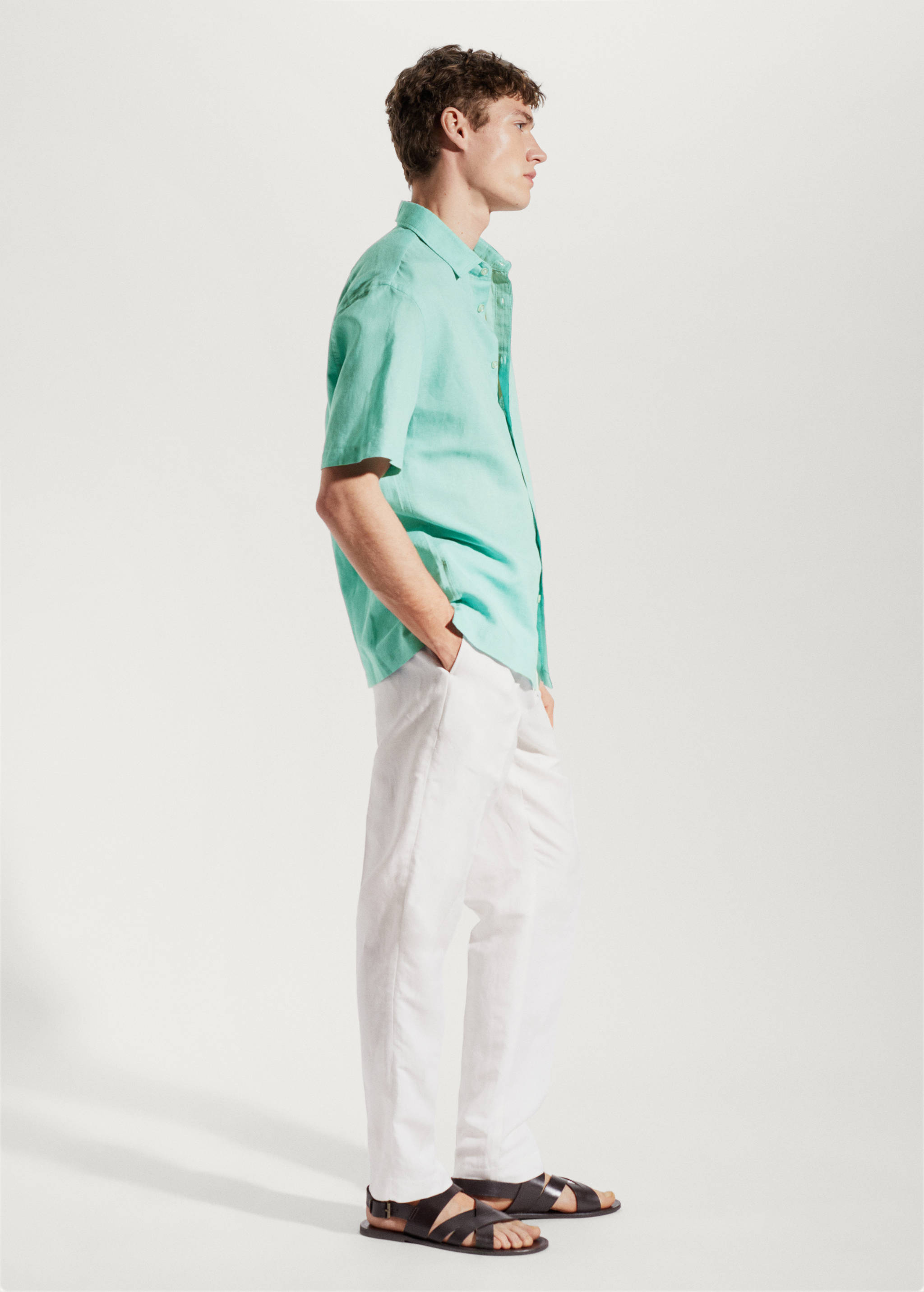 100%亚麻短袖衬衫 - null