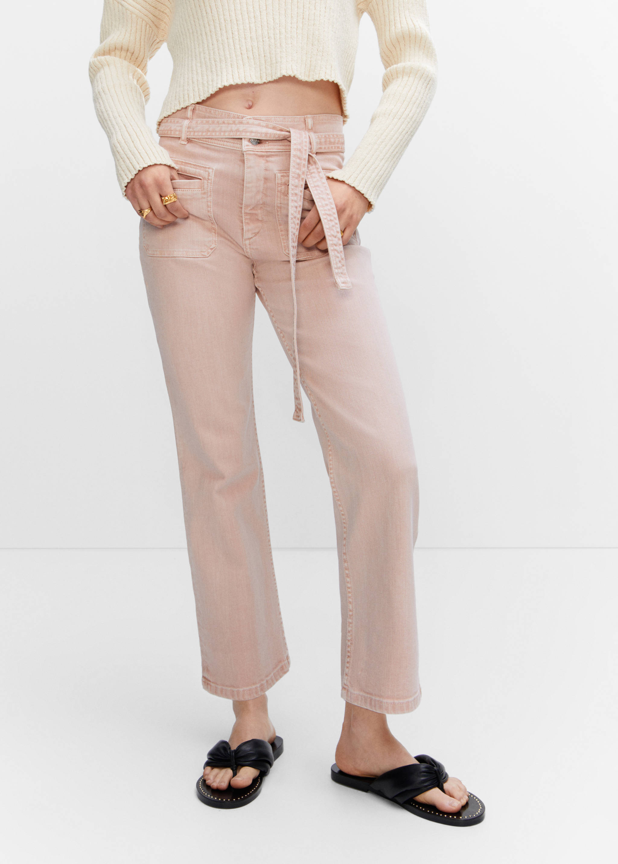 Jeans rectos detalle lazo - Plano medio
