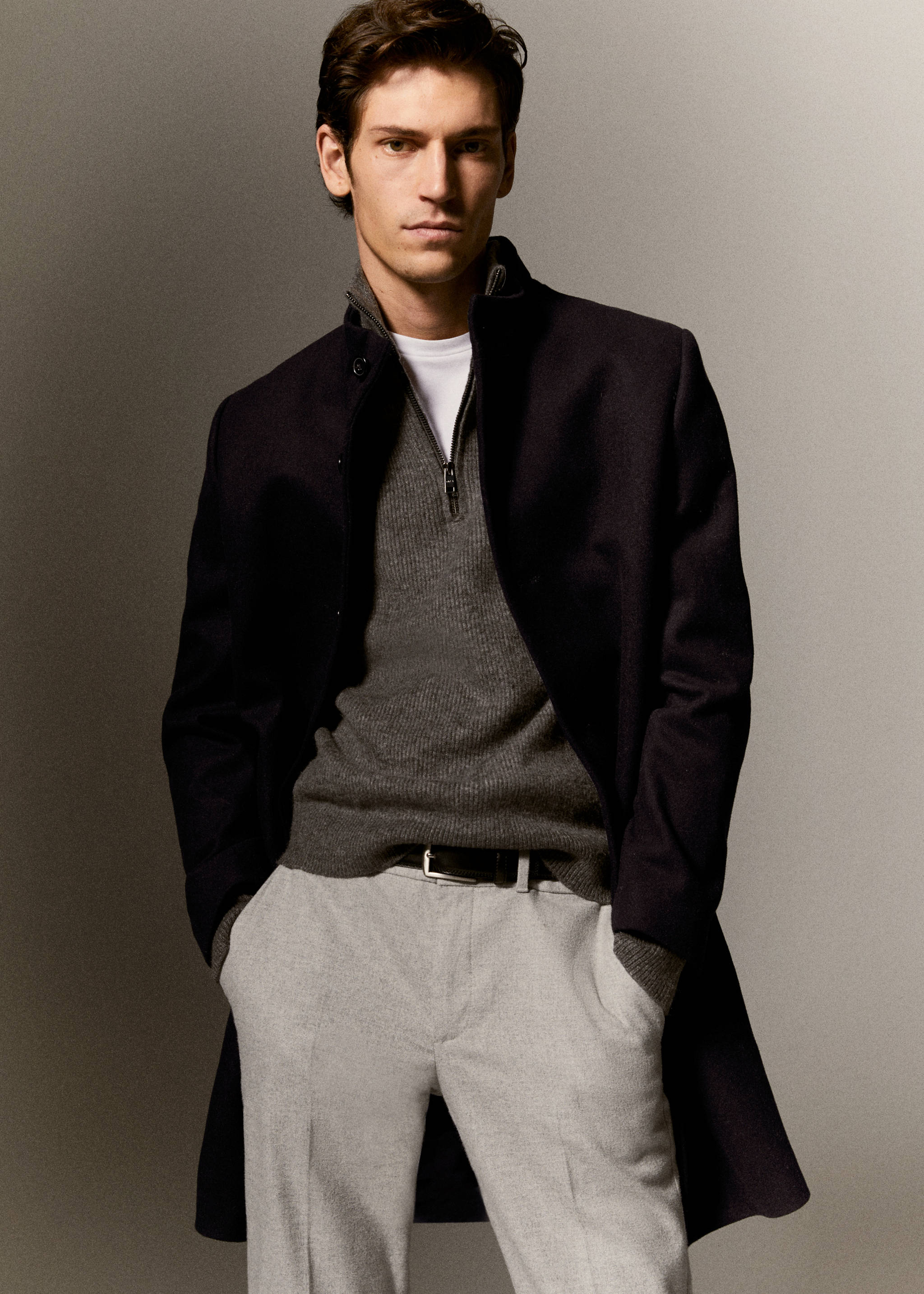 羊毛漏斗领大衣 - null