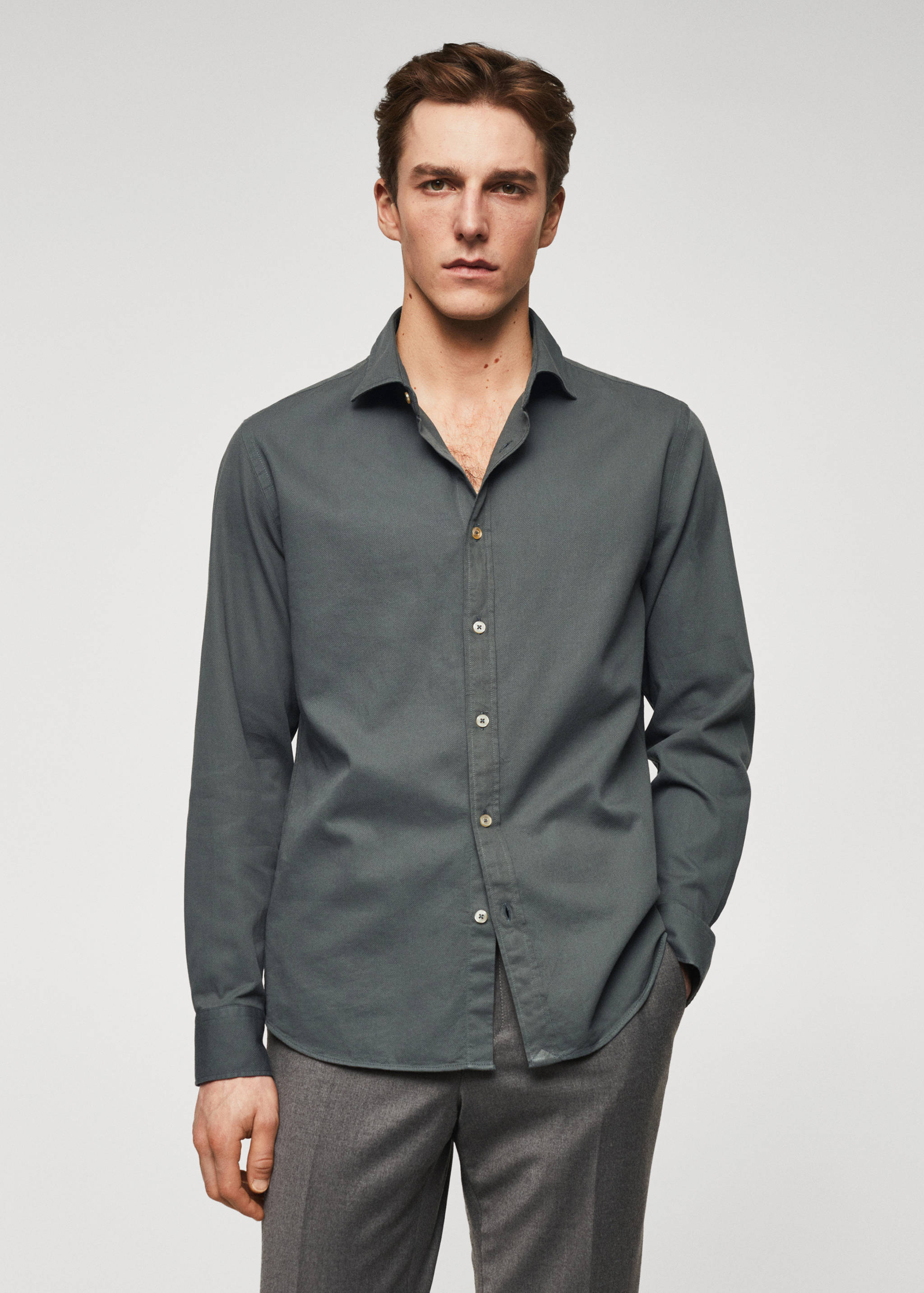 Slim-fit cotton structured shirt - Medium plane