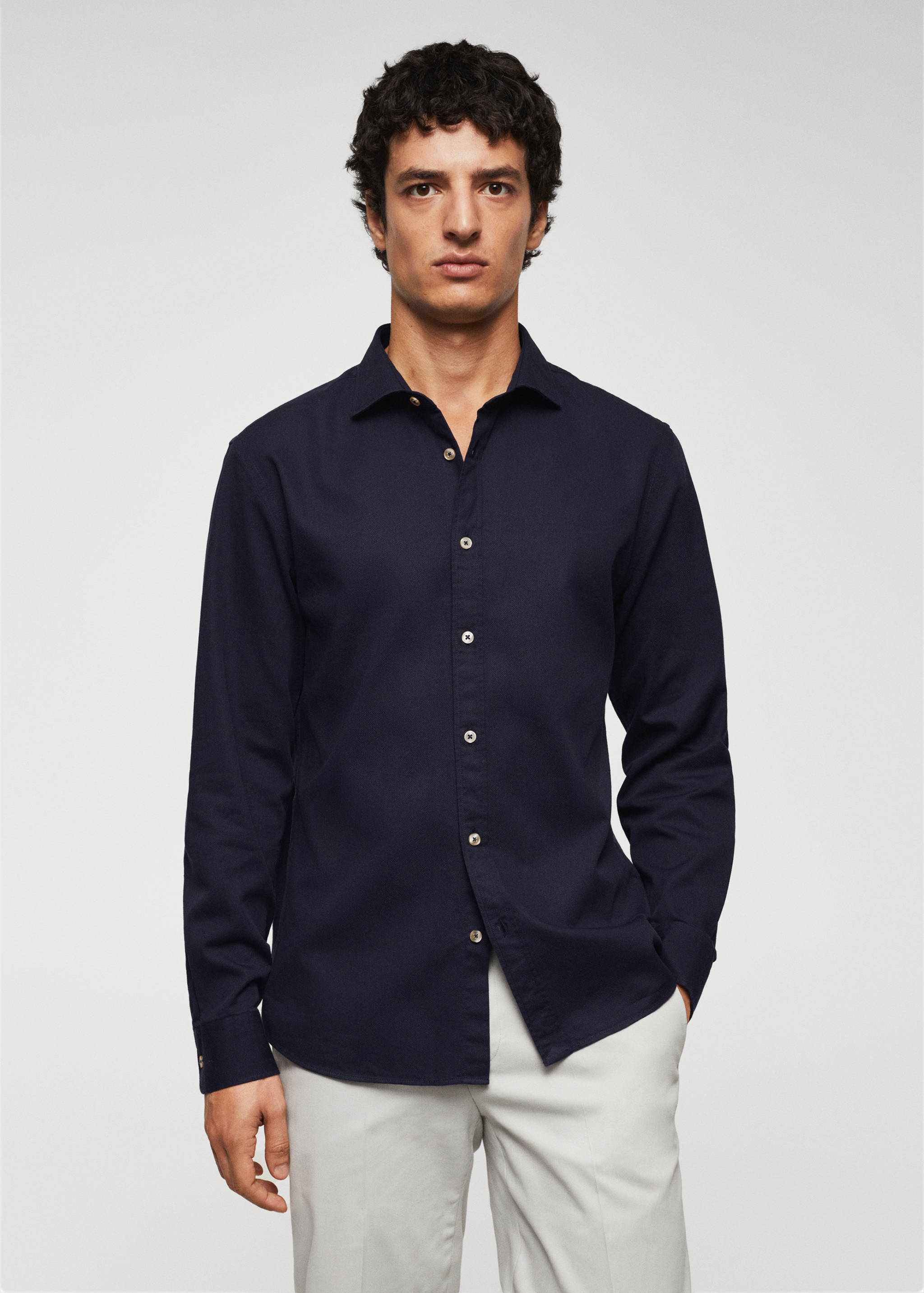Slim-fit cotton structured shirt - Medium plane