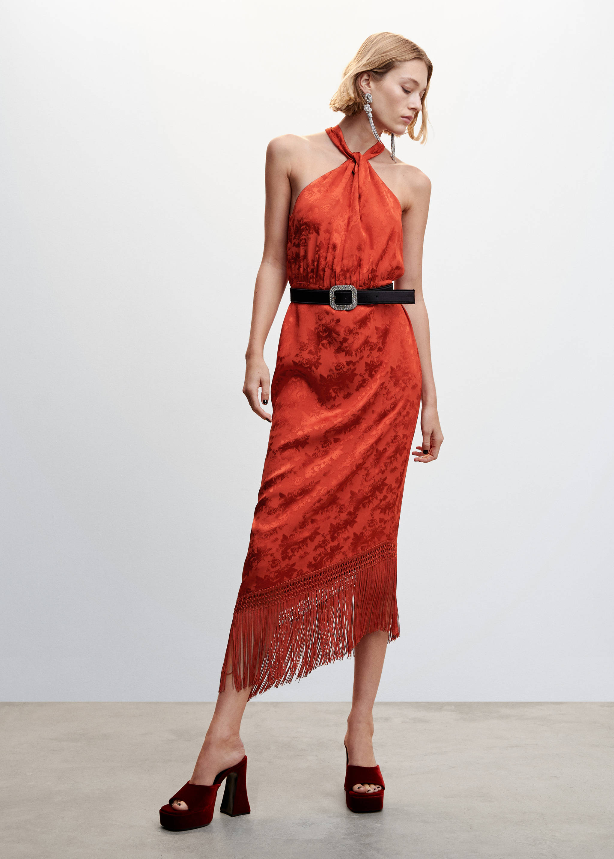 Fringed jacquard dress - General plane