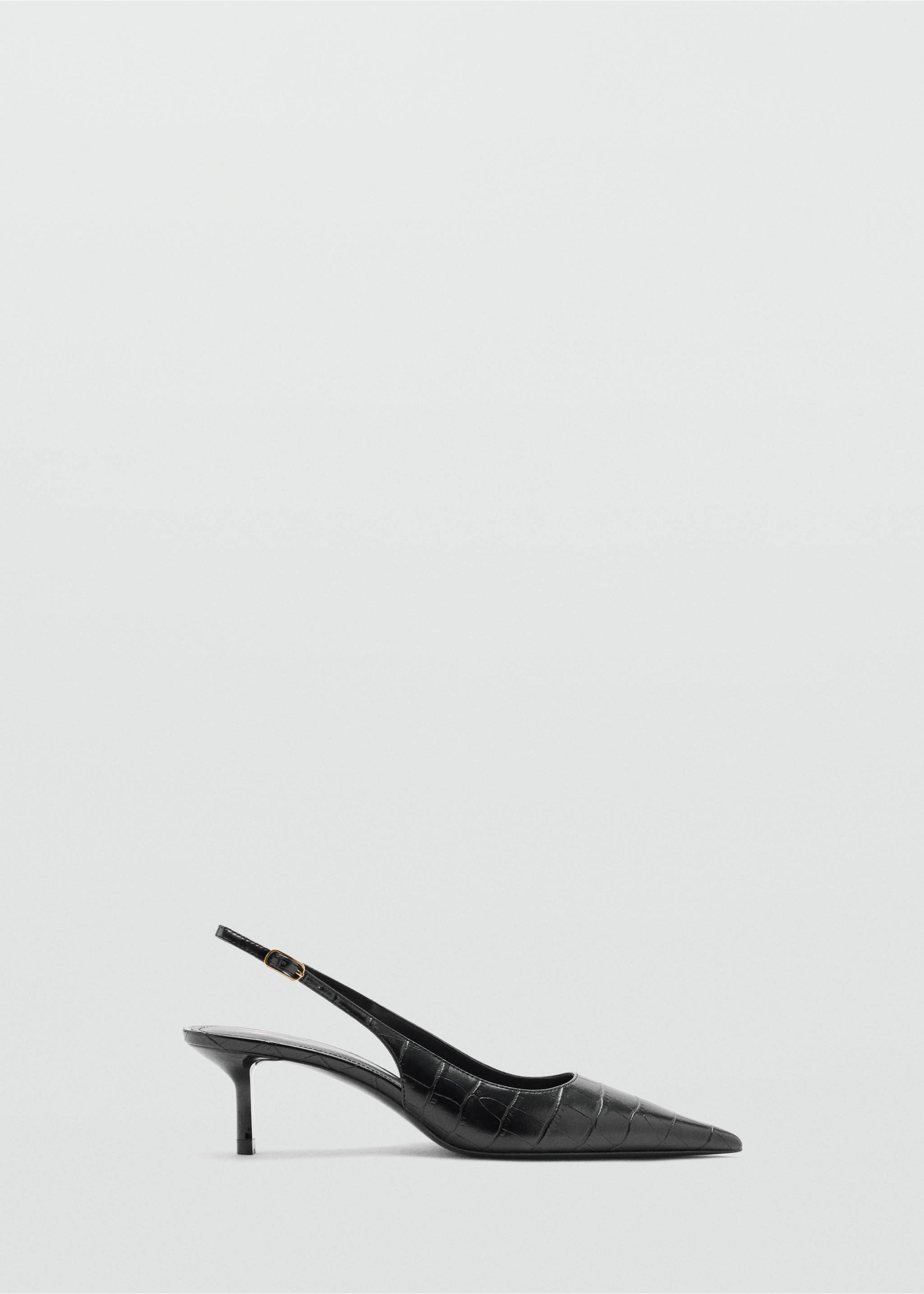Black embossed slingback shoes with a pointed toe and kitten heel., Black. Ref: 47041334-00.
