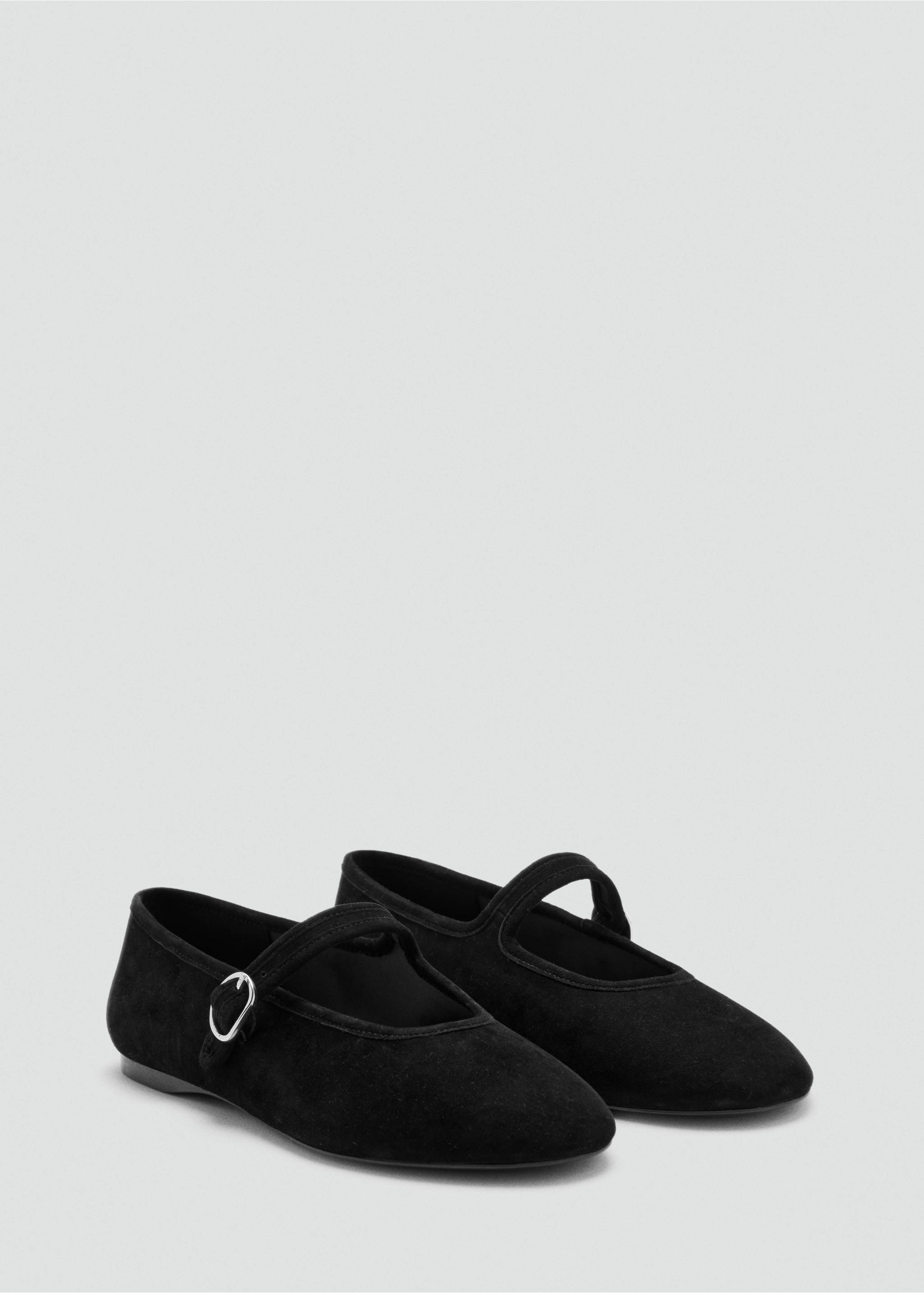 Black flat Mary Jane shoes with a thin instep strap and silver buckle., Black. Ref: 47041335-00.