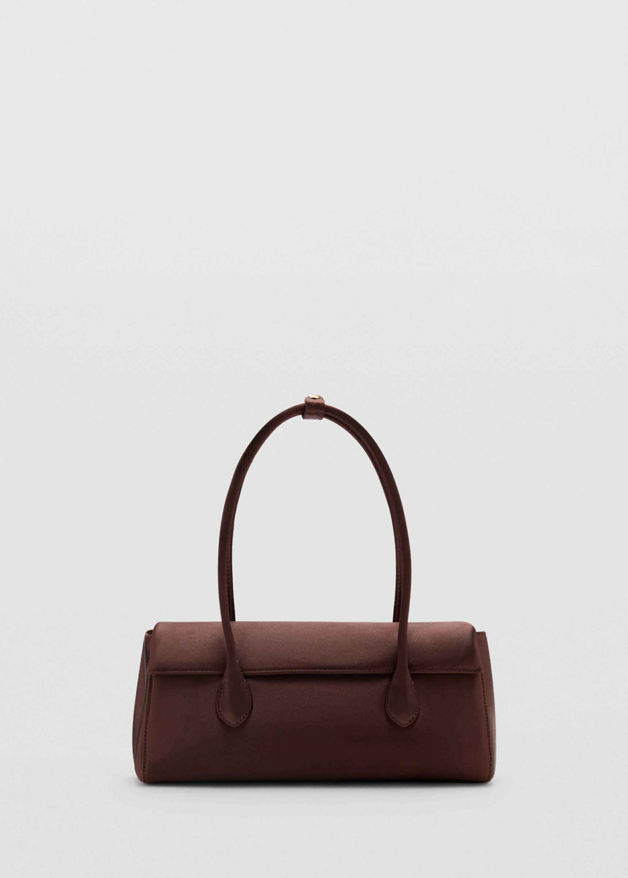 Dark brown structured shoulder bag with an elongated rectangular silhouette.
