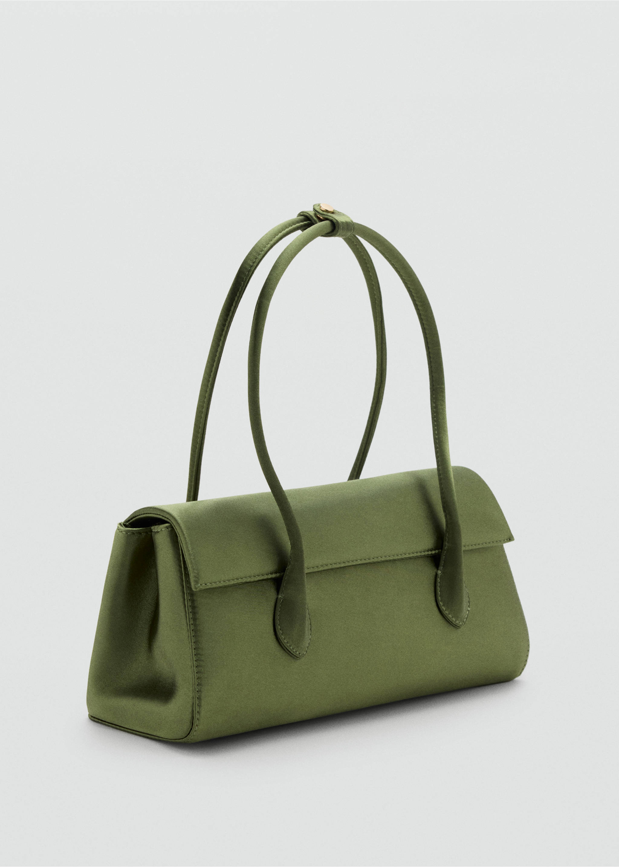 Olive green satin shoulder bag with flap closure and twin straps., Green. Ref: 47041346-00.