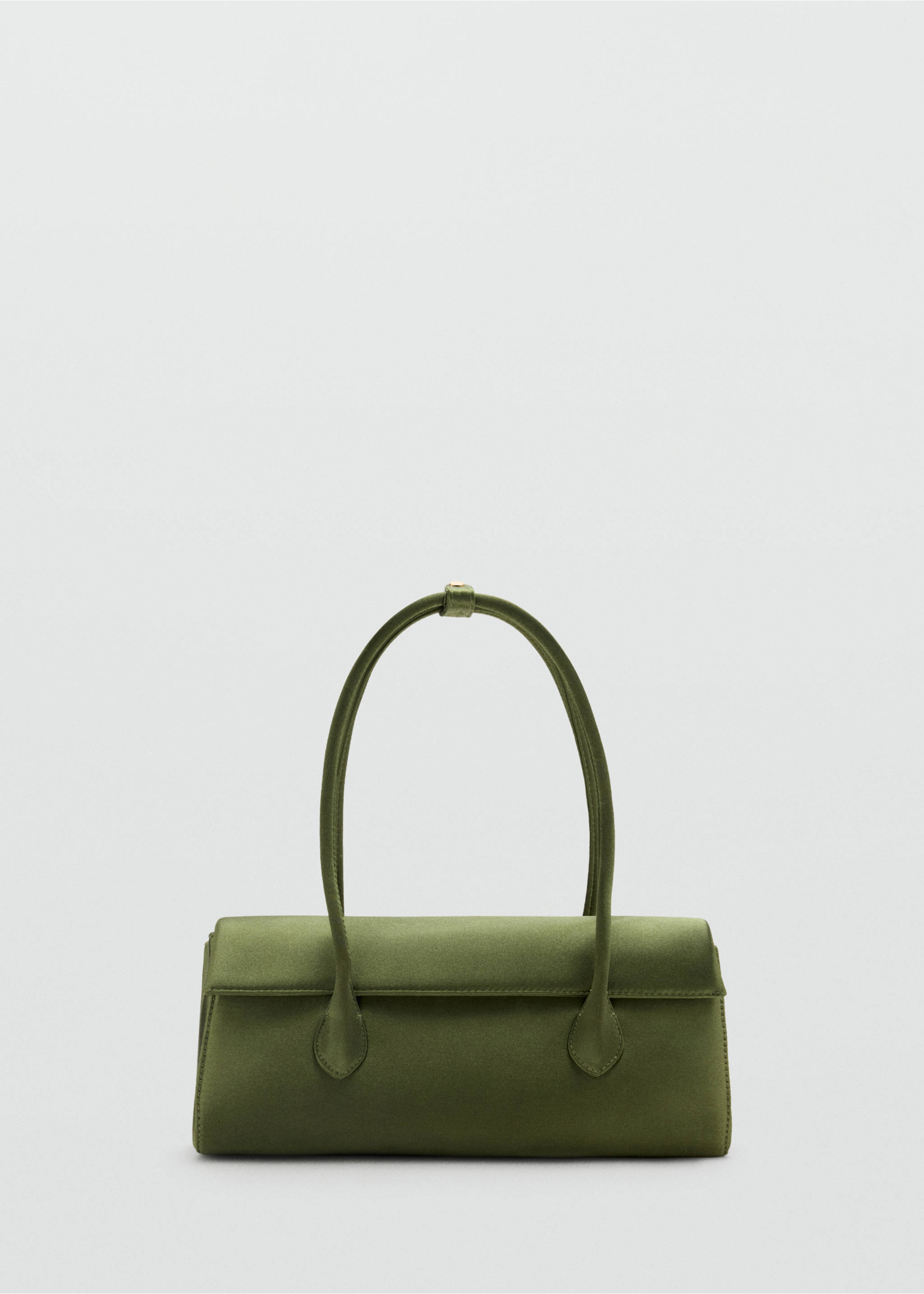 Olive green satin shoulder bag with a structured rectangular shape and slender strap., Green. Ref: 47041346-00.