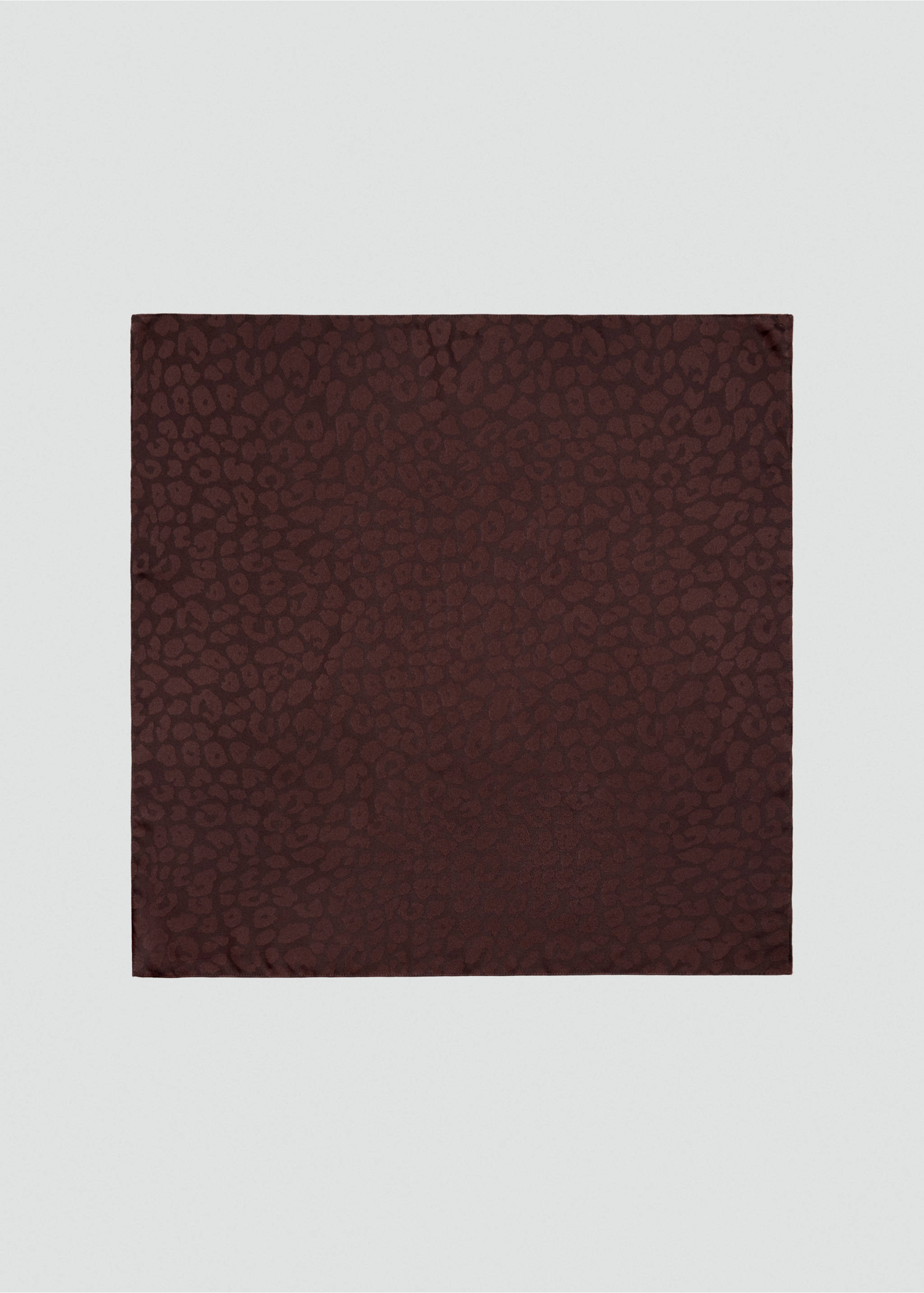 Dark burgundy square scarf with a tonal leopard print., Chocolate. Ref: 47041359-00.